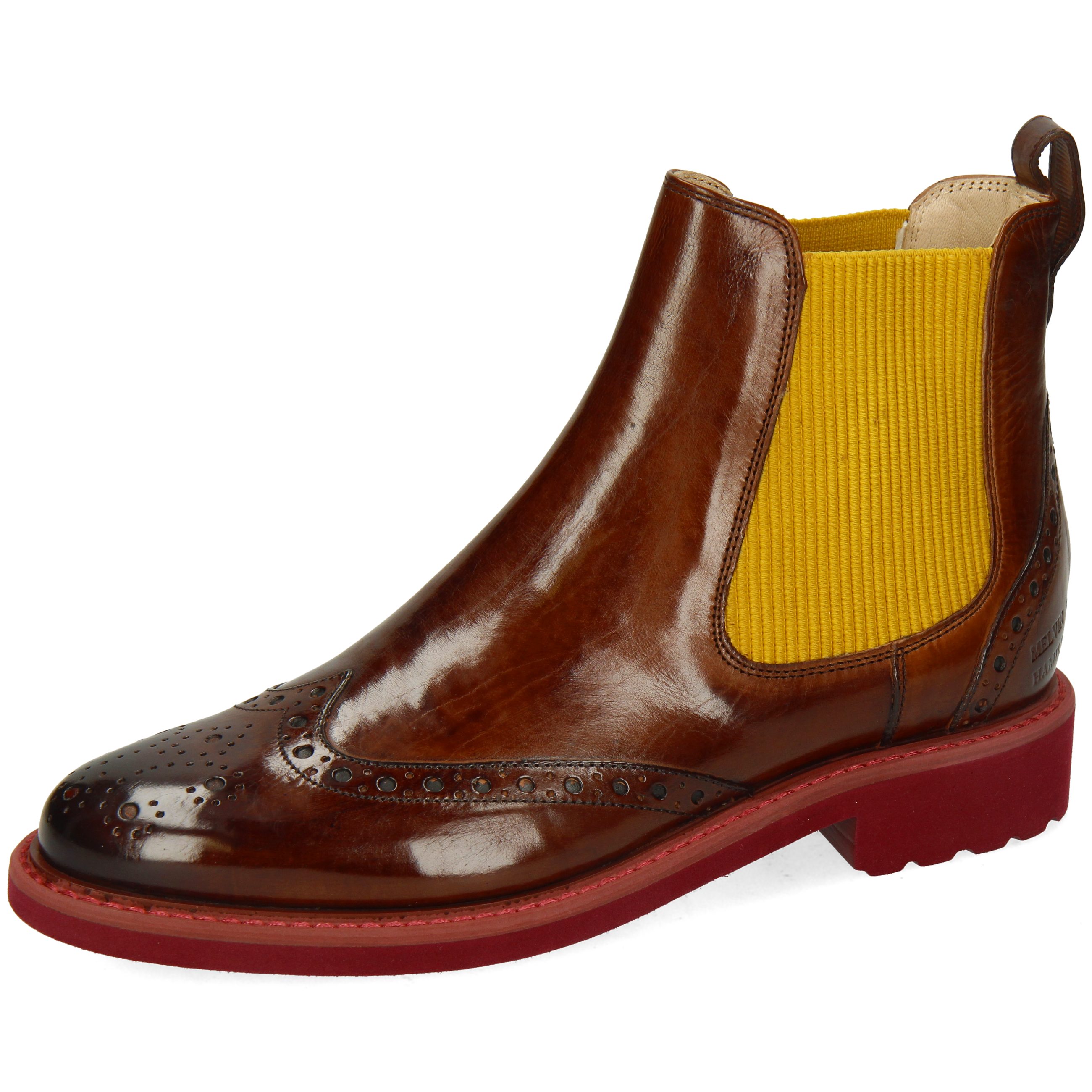 Melvin & Hamilton Selina 29 Stiefelette Mid Brown Elastic Ribbed Mustard