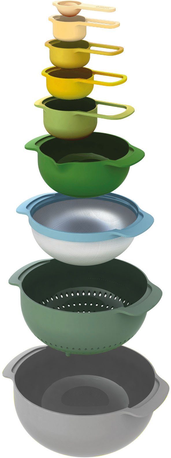 Joseph Joseph Schüssel Nest 9 Plus, Kunststoff, (Set, 9-tlg), platzsparend,Rührschüssel,Abtropfsieb,Sieb, Rührschüssel,Messbecher