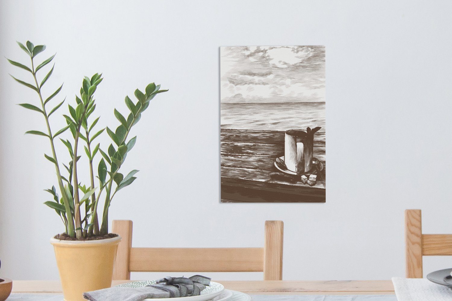 Becher Meer, St), 20x30 inkl. Leinwandbild OneMillionCanvasses® - fertig Zackenaufhänger, Gemälde, (1 - Tee bespannt cm Leinwandbild