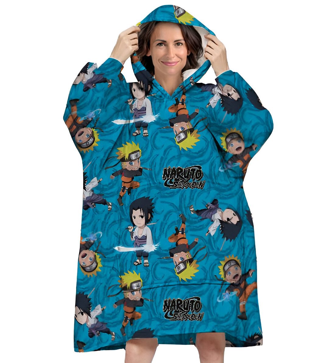 Naruto Sweatponcho Naruto Shipudden Kuschelponcho mit Ärmeln Kapuze Tasche XS-L
