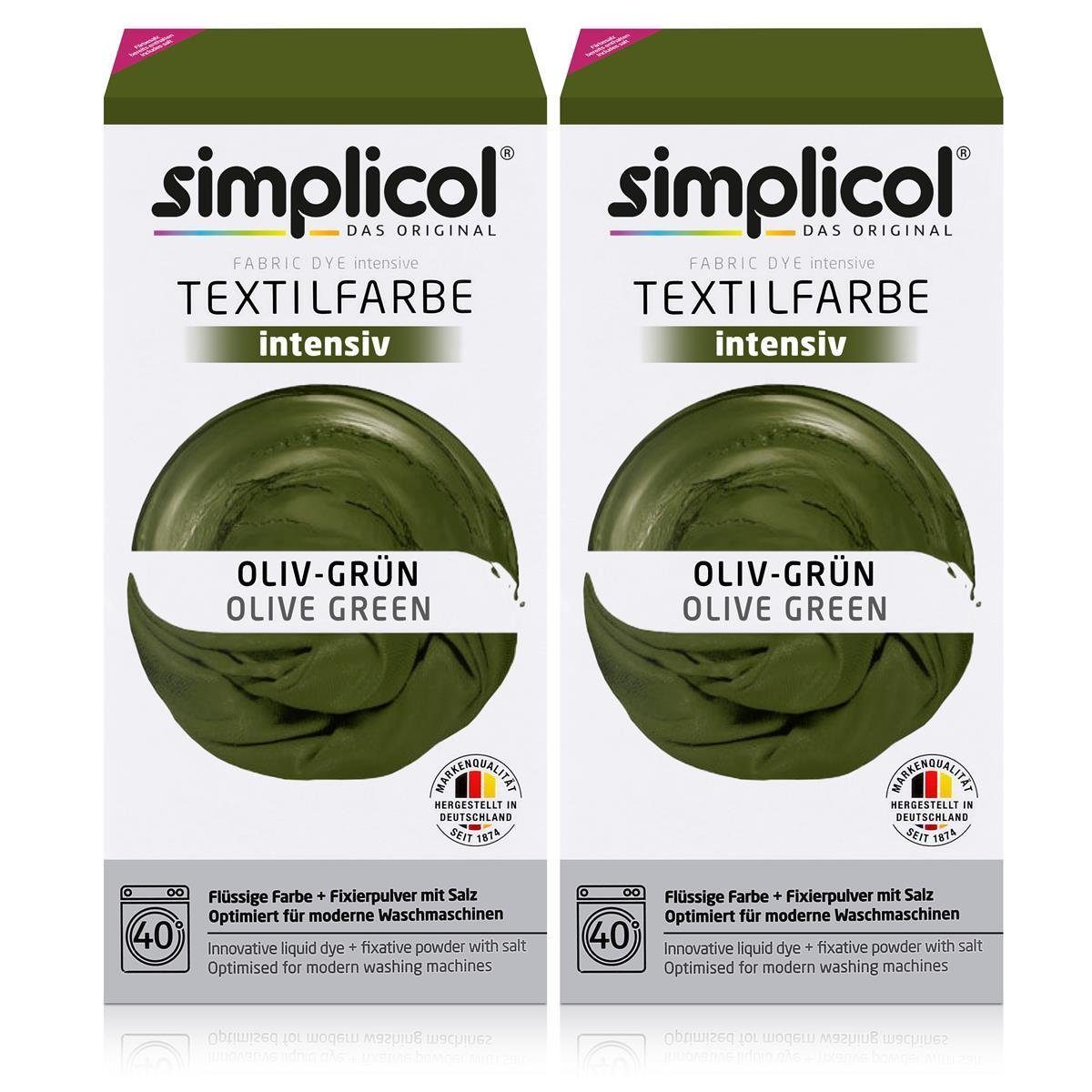 Textilfarbe Simplicol Textilfarbe intensiv Oliv-Grün - Einfaches Färben (2er Pack)