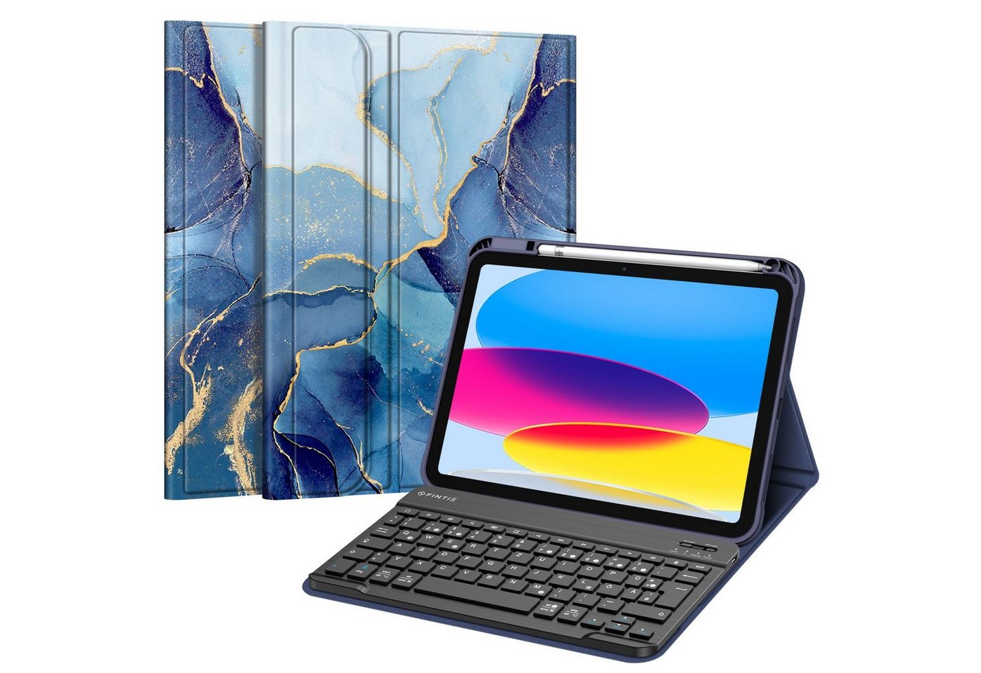 Fintie für iPad 11. Generation 11" 2025(A16), iPad 10. Generation 2022 10.9" Apple-Tastatur (Case mit Pencil Halter, magnetisch Abnehmbarer Tastatur(QWERTZ Layout)