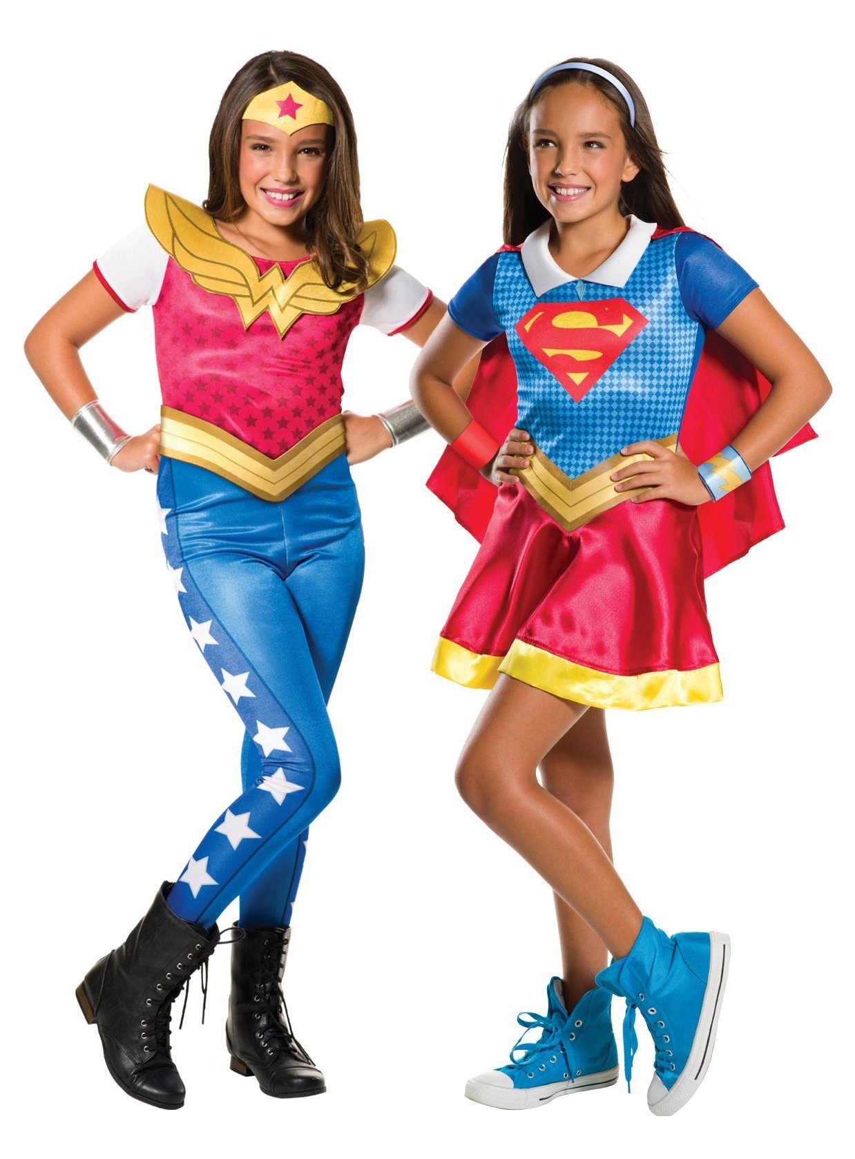 Rubie´s Kostüm Supergirl & Wonder Woman Doppelpack Kostüm für Kin, Zwei  Kostüme der Superheldinnen aus der Animationsserie