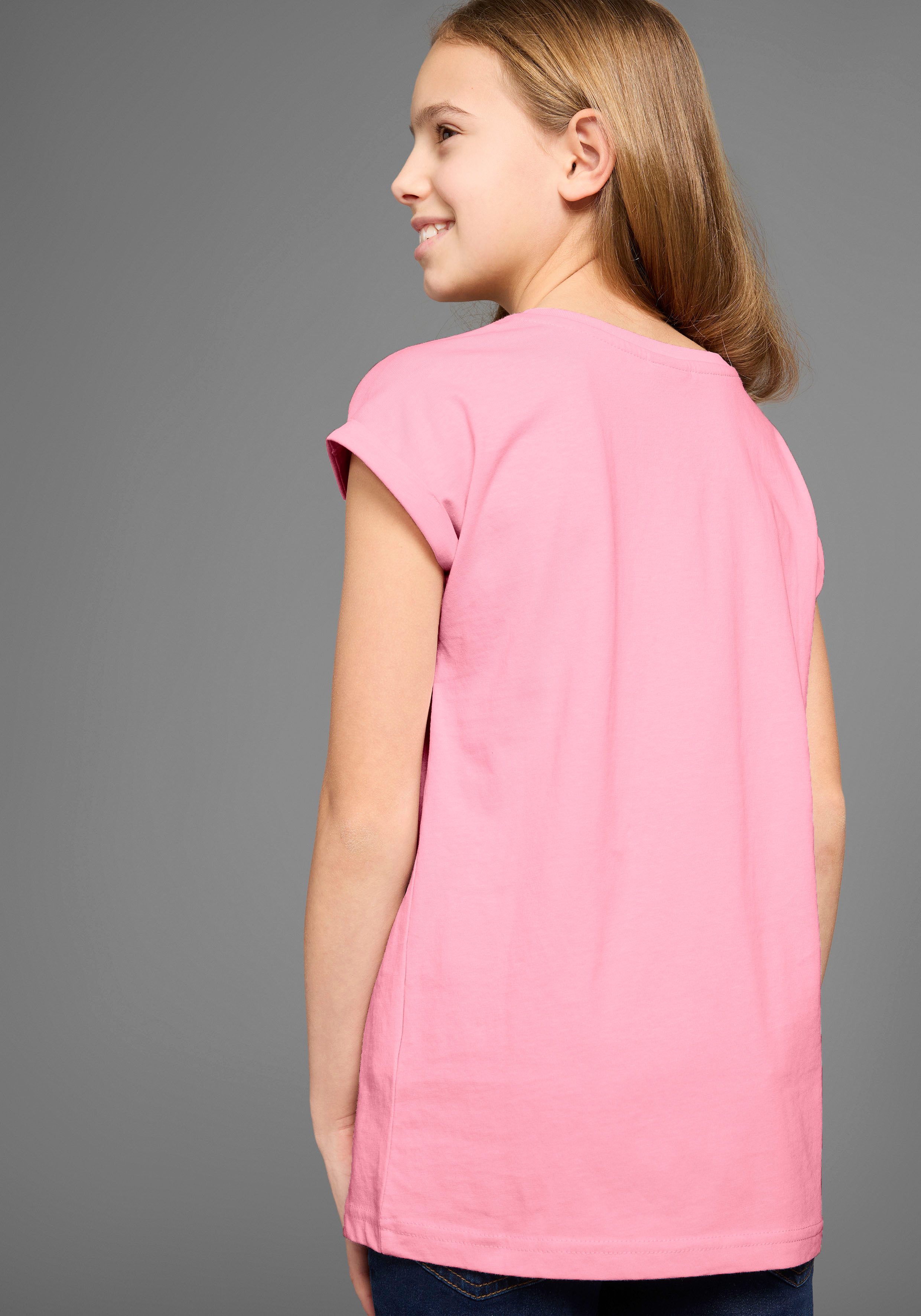 KIDSWORLD T-Shirt Sprücheshirt mit überschnittener Schulter T-Shirt "YEAH" print – Bild 3 von 5