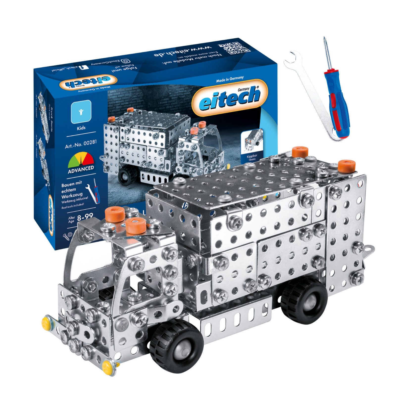Eitech eitech LKW Müllwagen, Müllauto 00281 Metallbaukasten, (Modellbausatz, 280 St., Bauset), Konstruktionsbaukasten, Made in Germany