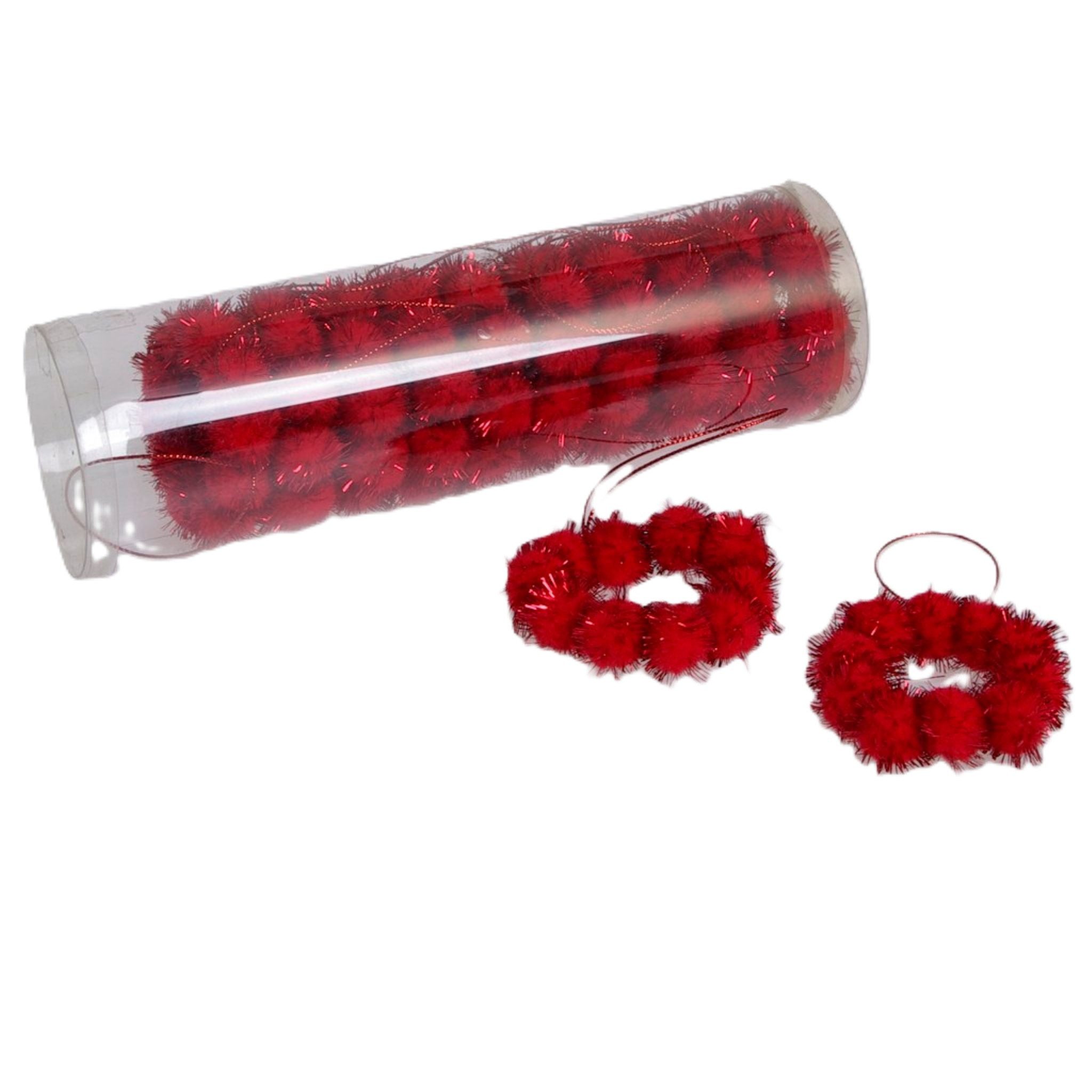 Deko AS Christbaumschmuck Christbaumschmuck - Pomponhänger - rot - ca. 6cm Ø 12 Stück 45475-R, mit Glitzereffekt
