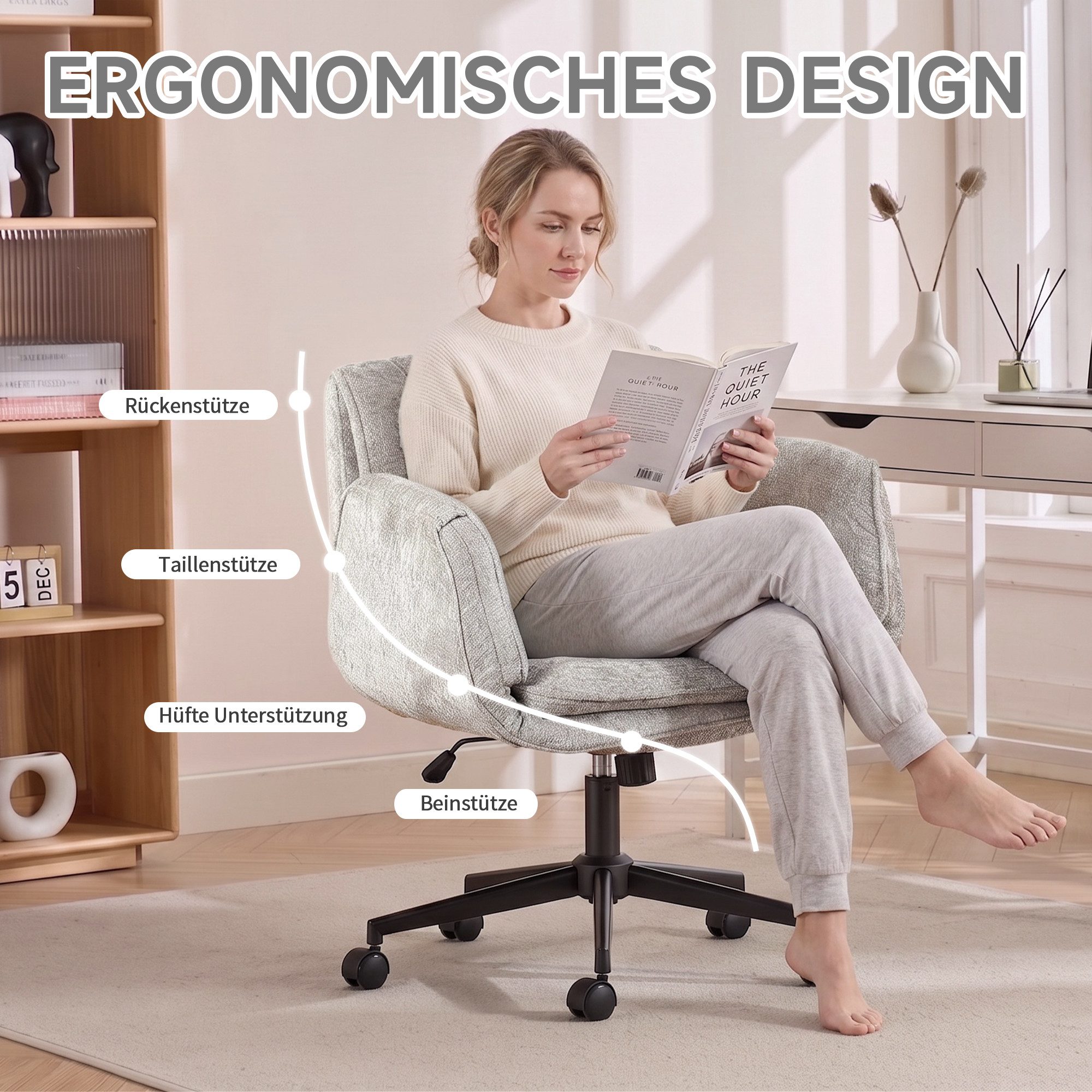 Vankel Bürostuhl Ergonomischer Schreibtischstuhl mit breitem Sitz & Lordosenstütze, Ergonomischer Drehstuhl mit breitem Sitz für Büro und Homeoffice – Bild 2 von 5