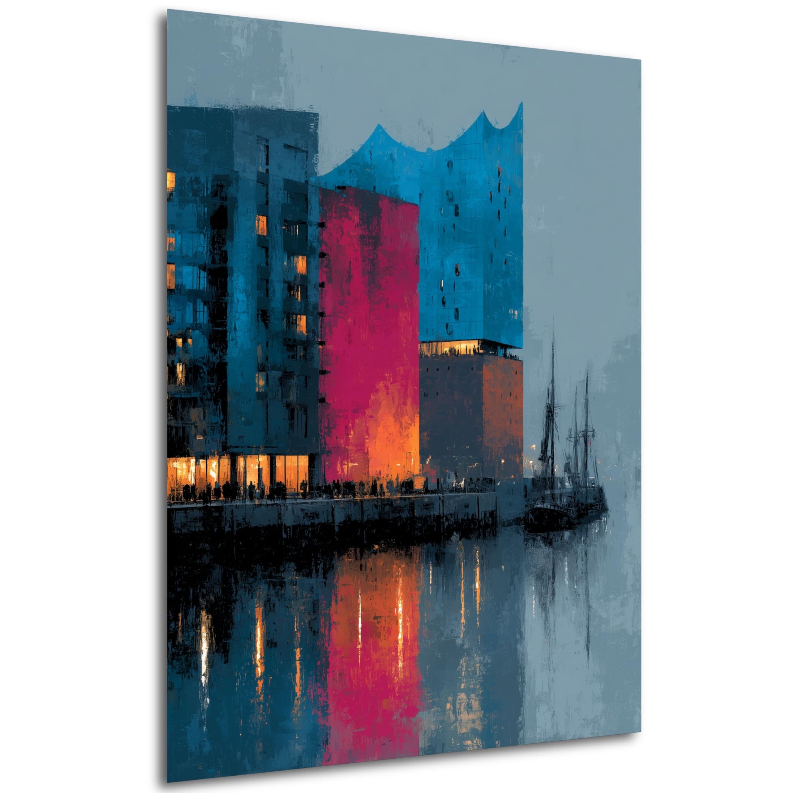 DARO Design Wandbild Hamburg Wandbilder Wand Deko Bilder Modern Leinwandbild, (Elbphilharmonie-Fassade in Pink und Türkis - Bild klein Wohnzimmer Büro Flur Schlafzimmer Esszimmer Einteilig Hochformat Fotodruck Städte-Skyline), 30x20 cm