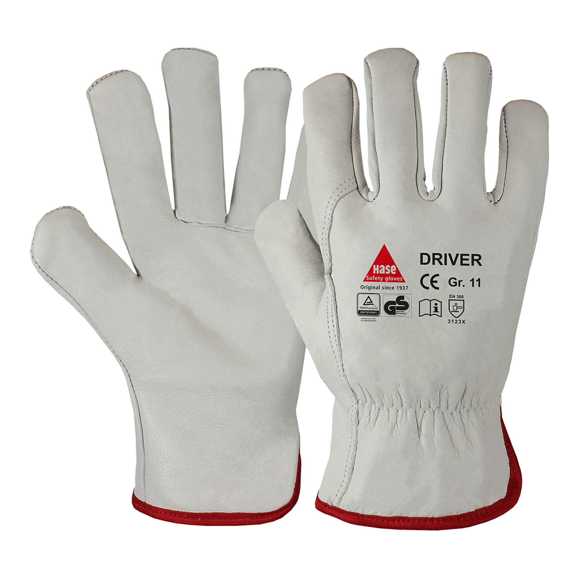Hase Montage-Handschuhe Hase Arbeitshandschuhe Driver Natur Größe 10, Rindnappaleder 12 Stk