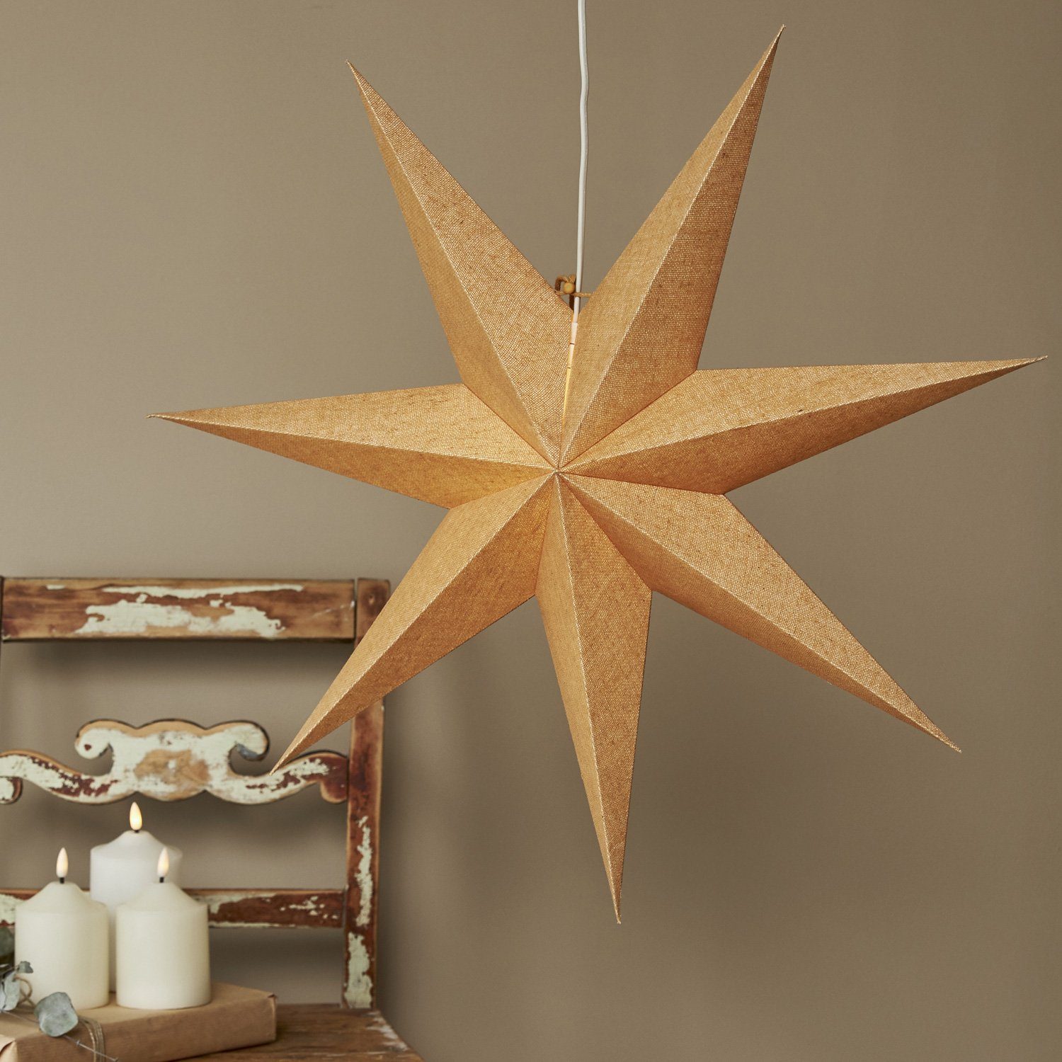 MARELIDA Papierstern Papierstern Leuchtstern Weihnachtsstern Advent Faltstern D: 60cm gold