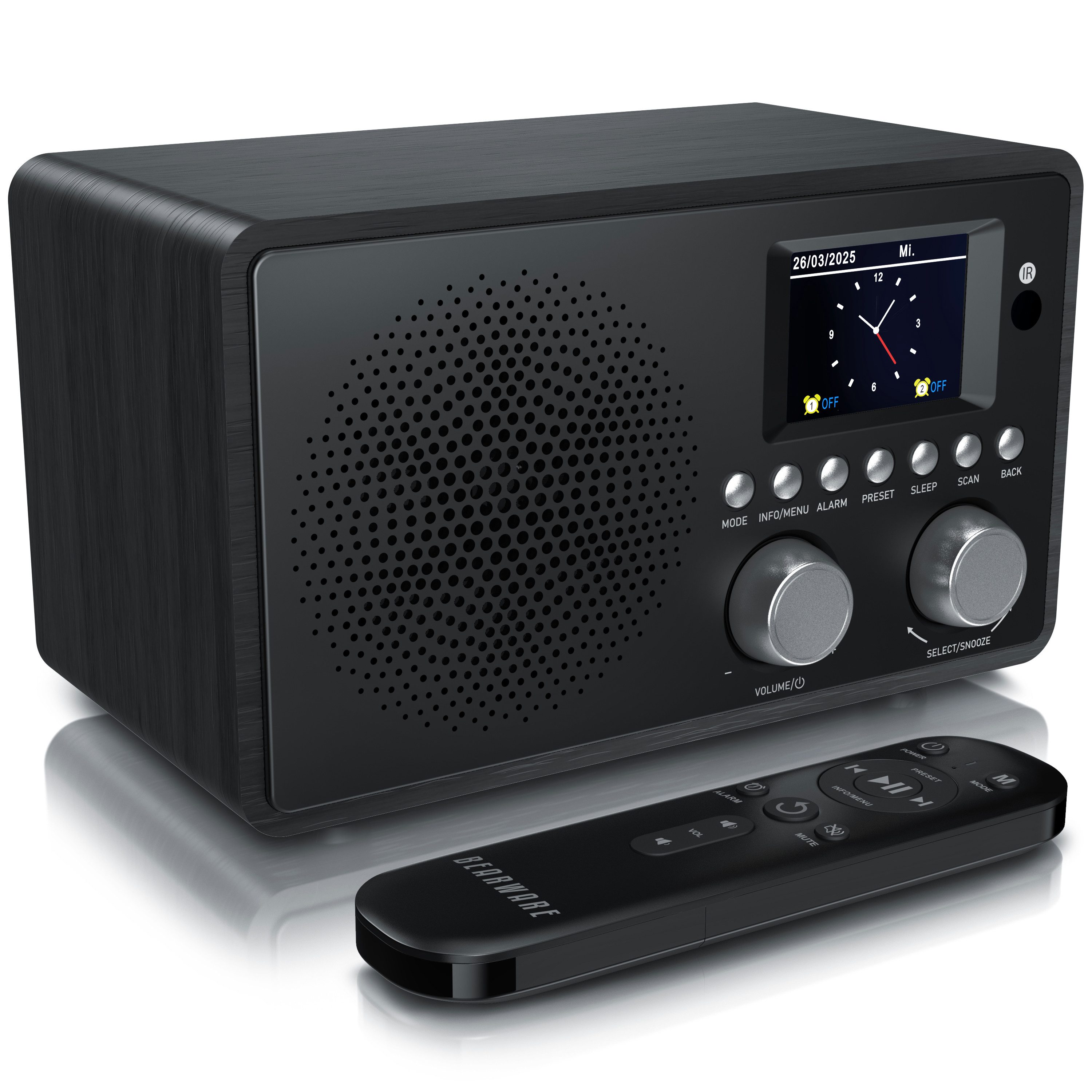 BEARWARE Radio mit TFT Display, UKW FM, Wecker, Bluetooth, Küchenradio digital Digitalradio (DAB) (Digitalradio (DAB), FM-Tuner, Automatischer & manueller Suchlauf, Equalizer, DAB, USB, AUX, 2 Alarme)