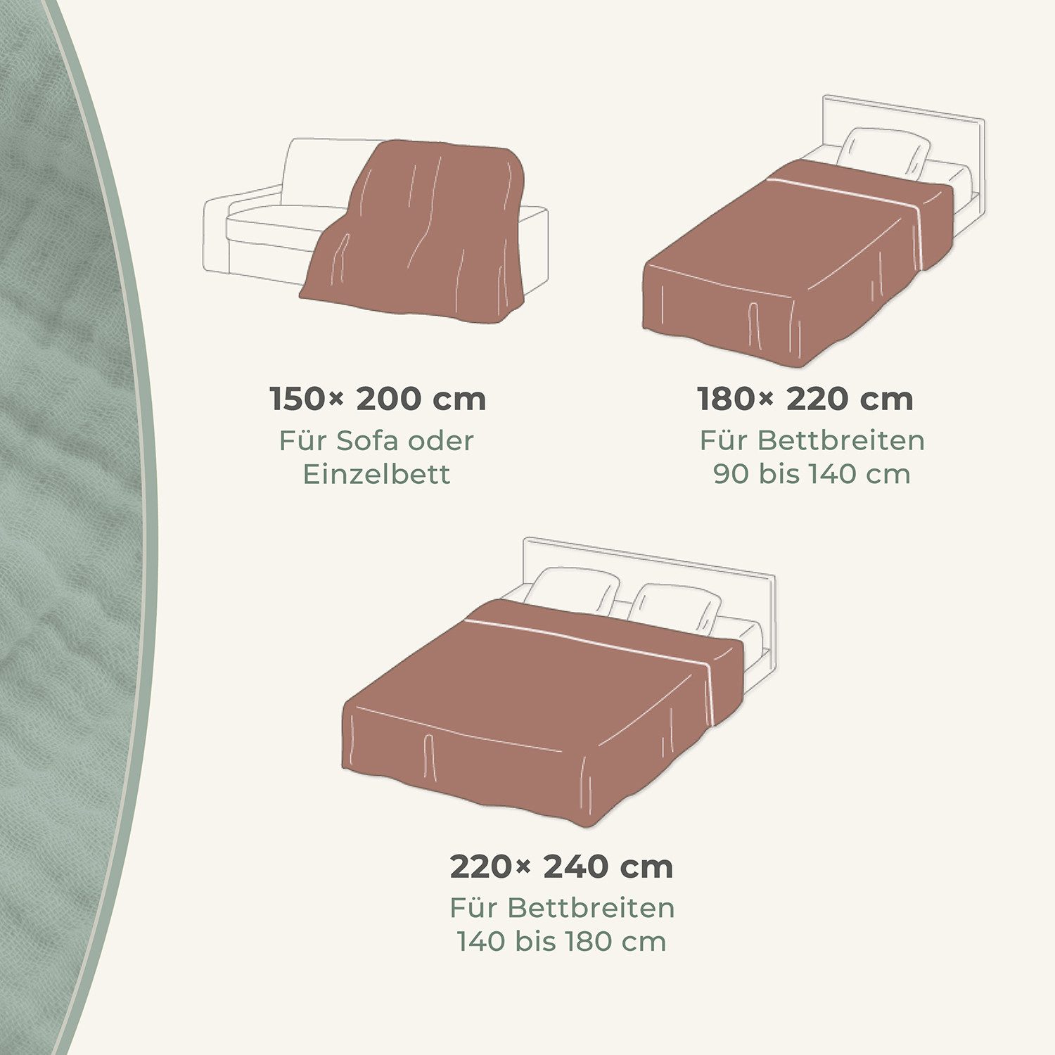 Laynenburg Tagesdecke Musselin aus 100% Baumwolle – Baumwolldecke, Kuscheldecke, Wohndecke als Sommerdecke, Bett-Überwurf, Couch-Überwurf, Sofa-Decke – Bild 3 von 5