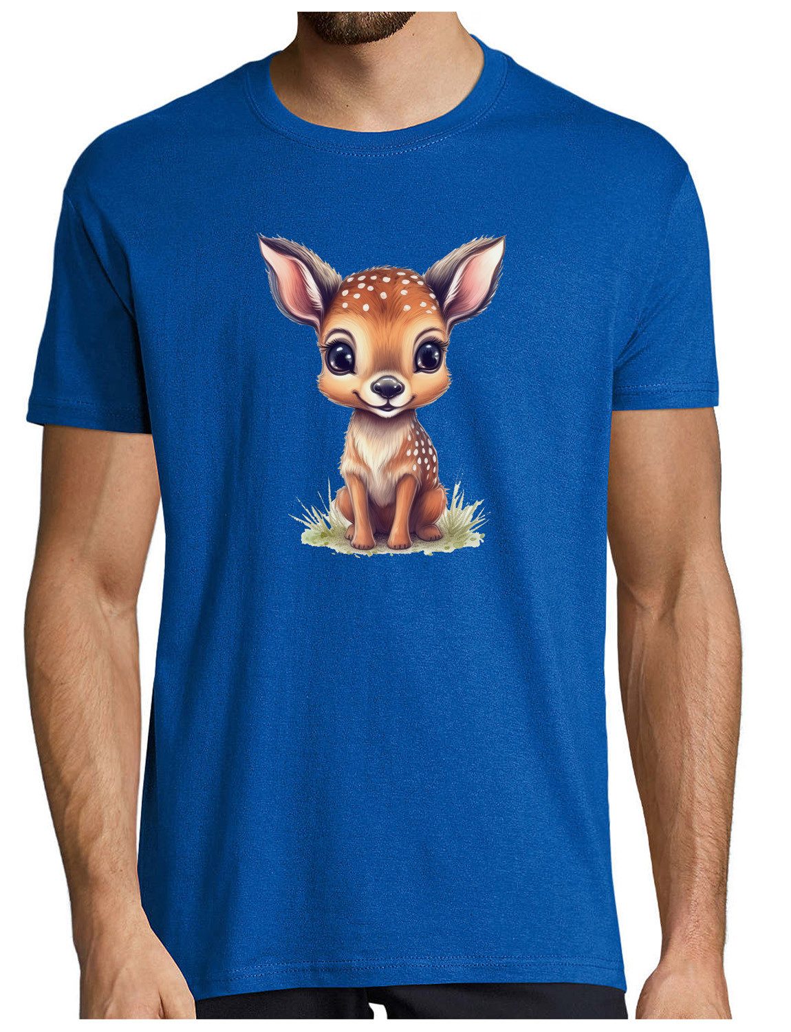 T-Shirt Herren Print Shirt - Cartoon Reh Brustprint