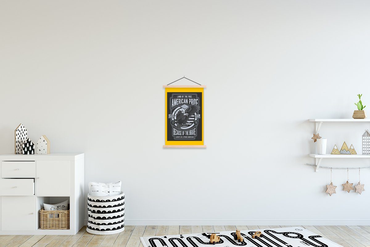 MuchoWow Poster Amerika - Grau - Gelb - Vintage, (1 St), Posterleiste, Textilposter für Wohnzimmer, Bilderleiste, Magnetisch
