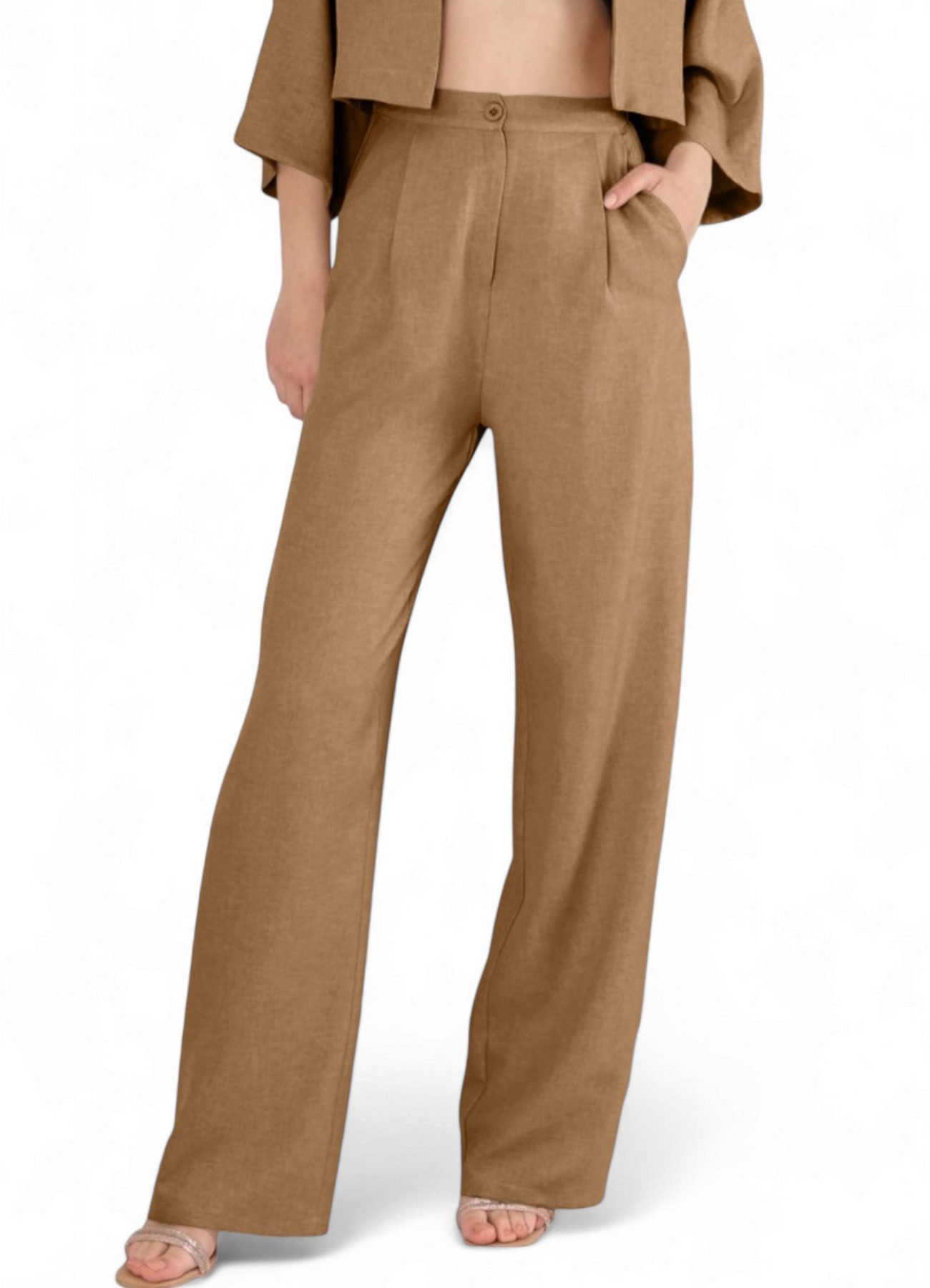 Palazzohose Damen Stoffhose in Leinenoptik – elegant Weites Bein