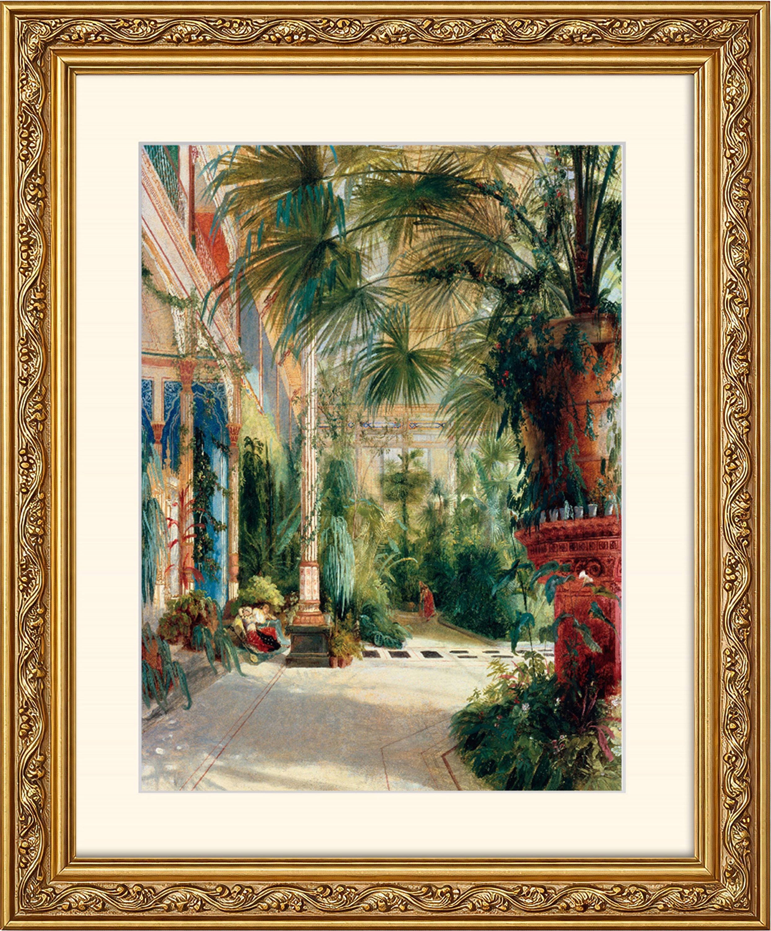 artissimo Bild mit Rahmen Wandbild gerahmt 53x63 cm Kunstdruck mit Passepartout & Barock-Rahmen, Carl Blechen: Das Innere des Palmenhauses