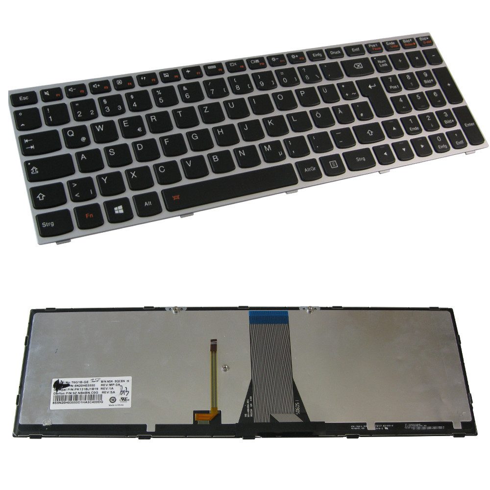 Trade-Shop Ersatzteil passend für Lenovo IdeaPad G70-35 G70-70 G70-80 M50-70 Tastatur (Tasten: Deutsch, QWERTZ / Farbe: Silber / mit Hintergrundbeleuchtung)