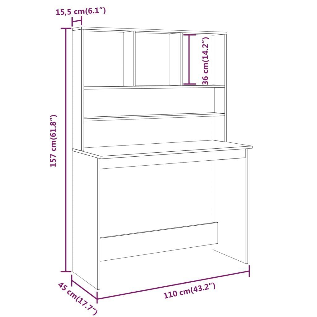 vidaXL Schreibtisch Schreibtisch mit Regal cm Räuchereiche Räuchereiche 110x45x157 Holzwerkstoff | Räuchereiche