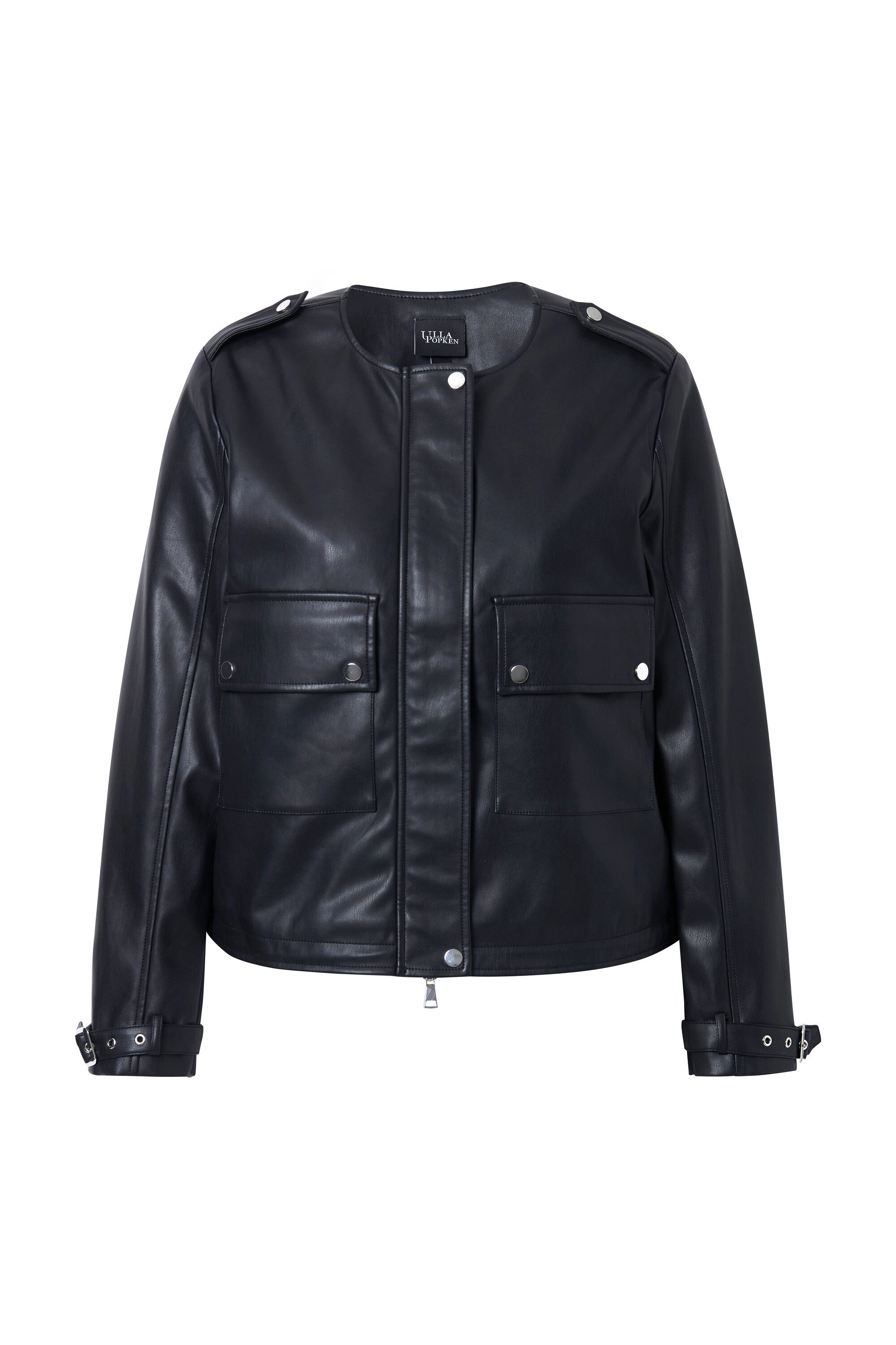 Lederjacke Jacke Lederoptik Oversized Rundhals 2-Wege-Zipper