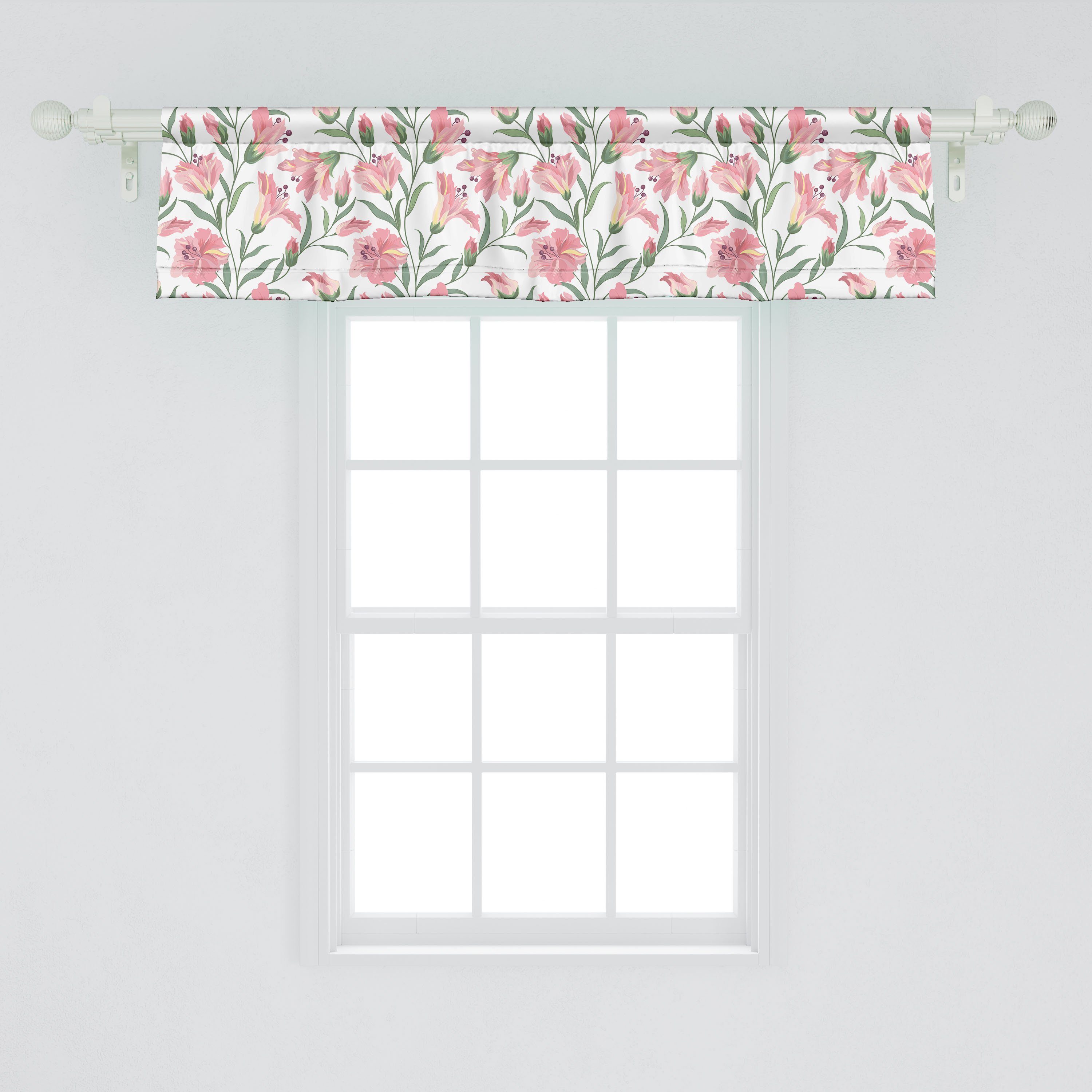 Scheibengardine Vorhang Stangentasche, für Wilde Dekor Abakuhaus, Blume Microfaser, Blüte Schlafzimmer Blühend mit Volant Küche