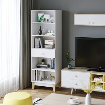Homfa Bücherregal, mit Schublade, Bücherschrank weiß, Hochschrank 62 × 40 × 189 cm