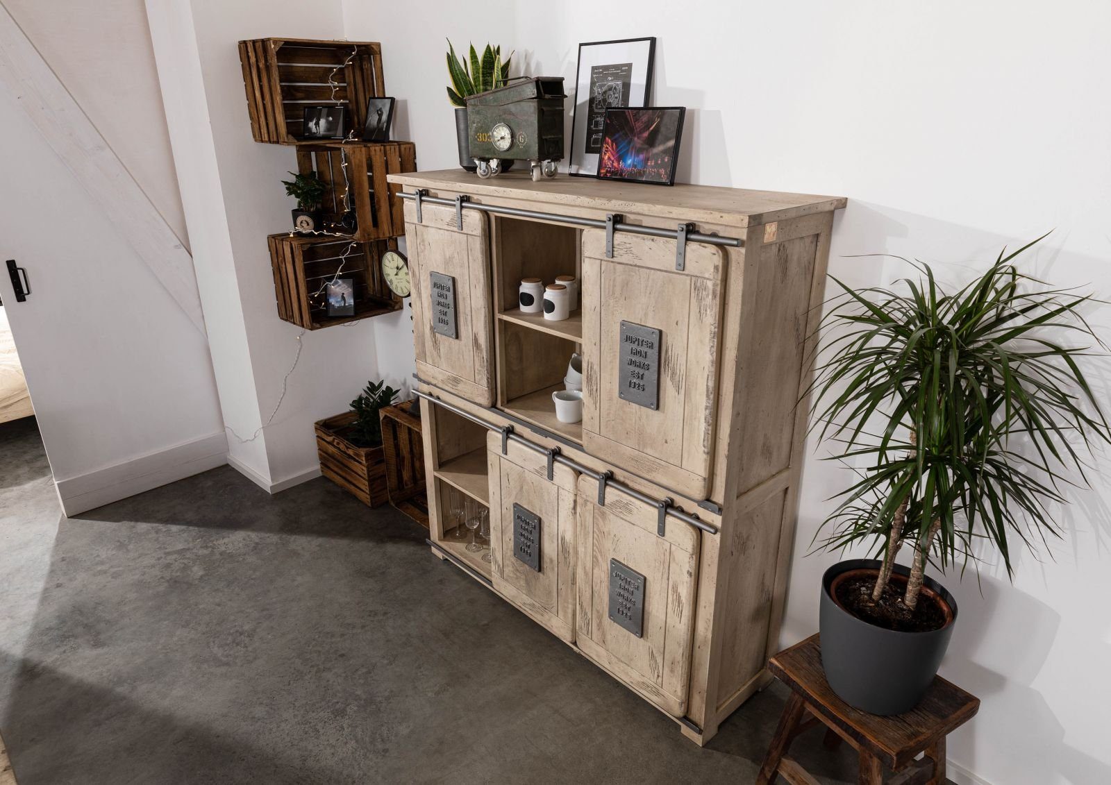 Massivmoebel24 Highboard (Highboard Mango 150x45x160 whitewash günstig online kaufen