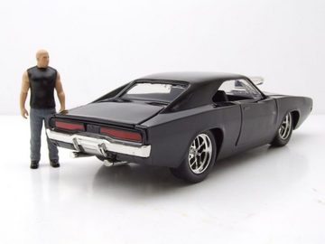 JADA Modellauto Dodge Charger R/T 1970 schwarz Fast & Furious mit Dom Figur Modellauto, Maßstab 1:24