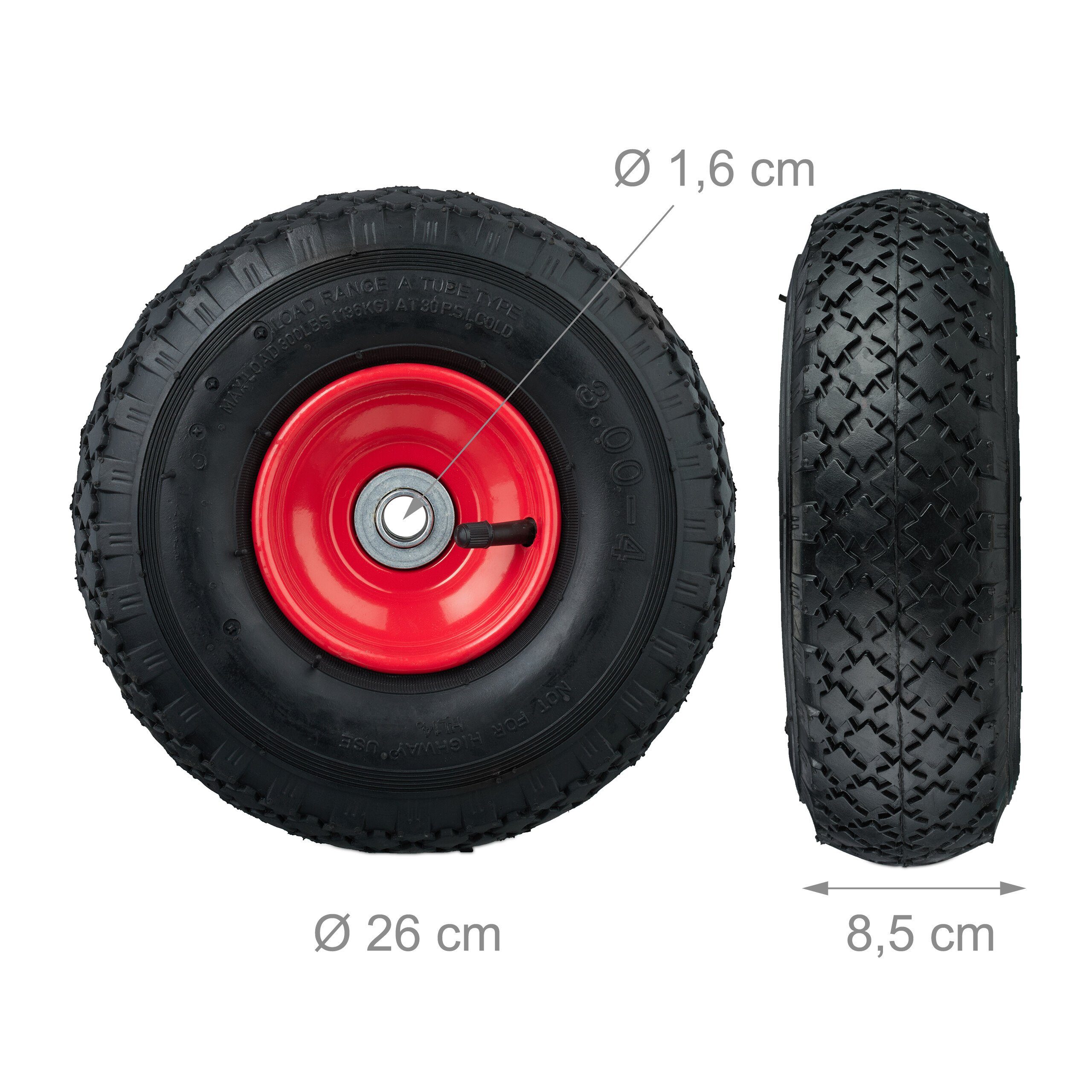 relaxdays Sackkarren-Rad Sackkarrenrad 2er Set 3.00-4, Schwarz-Rot