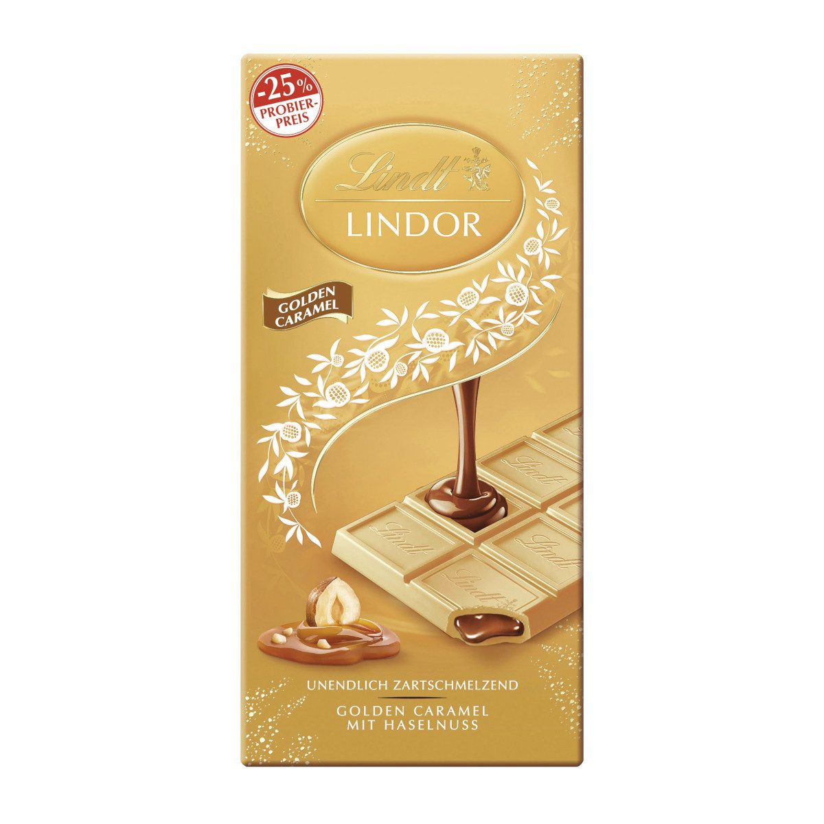 LINDT Schokolade, Lindt Lindor Golden Caramel Tafel besonders cremig Probierpreis 100g