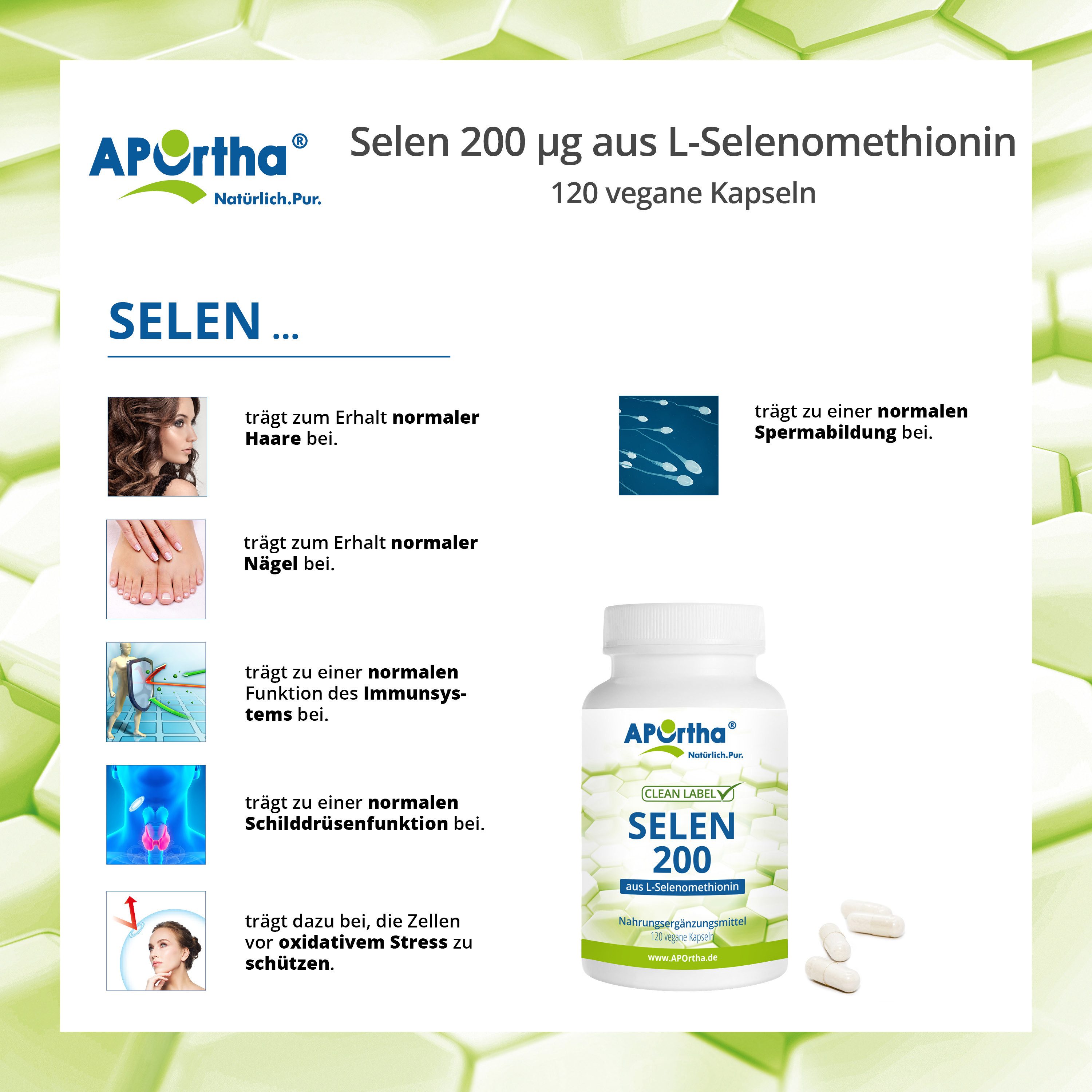 APOrtha APOrtha® Selen 200 µg aus L-Selenomethionin - 120 vegane Kapseln, 43.8 g