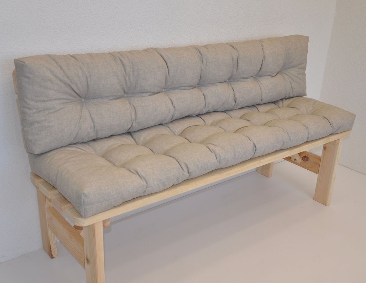 Rattani Bankauflage Kissen / Polster für Gartenbank / Bankkissen 150 cm soft grau