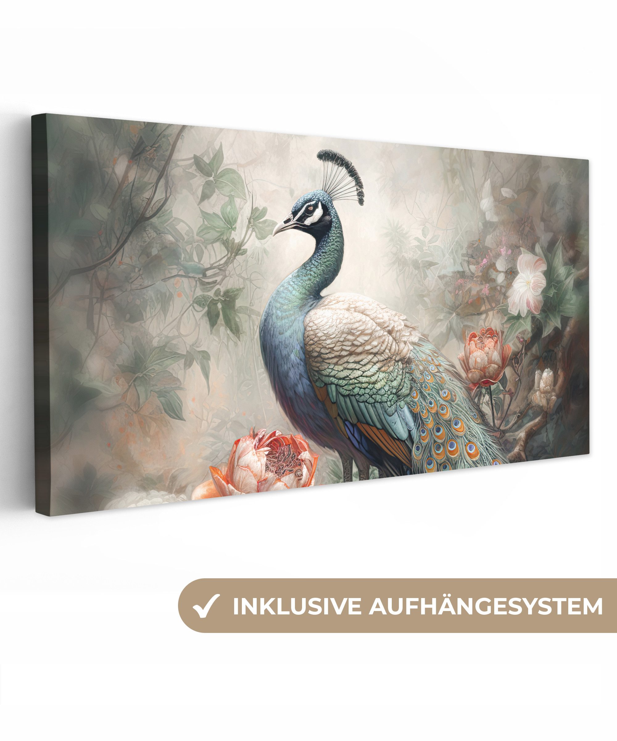 OneMillionCanvasses® Leinwandbild Panorama Pfau - Pfauenfedern günstig online kaufen
