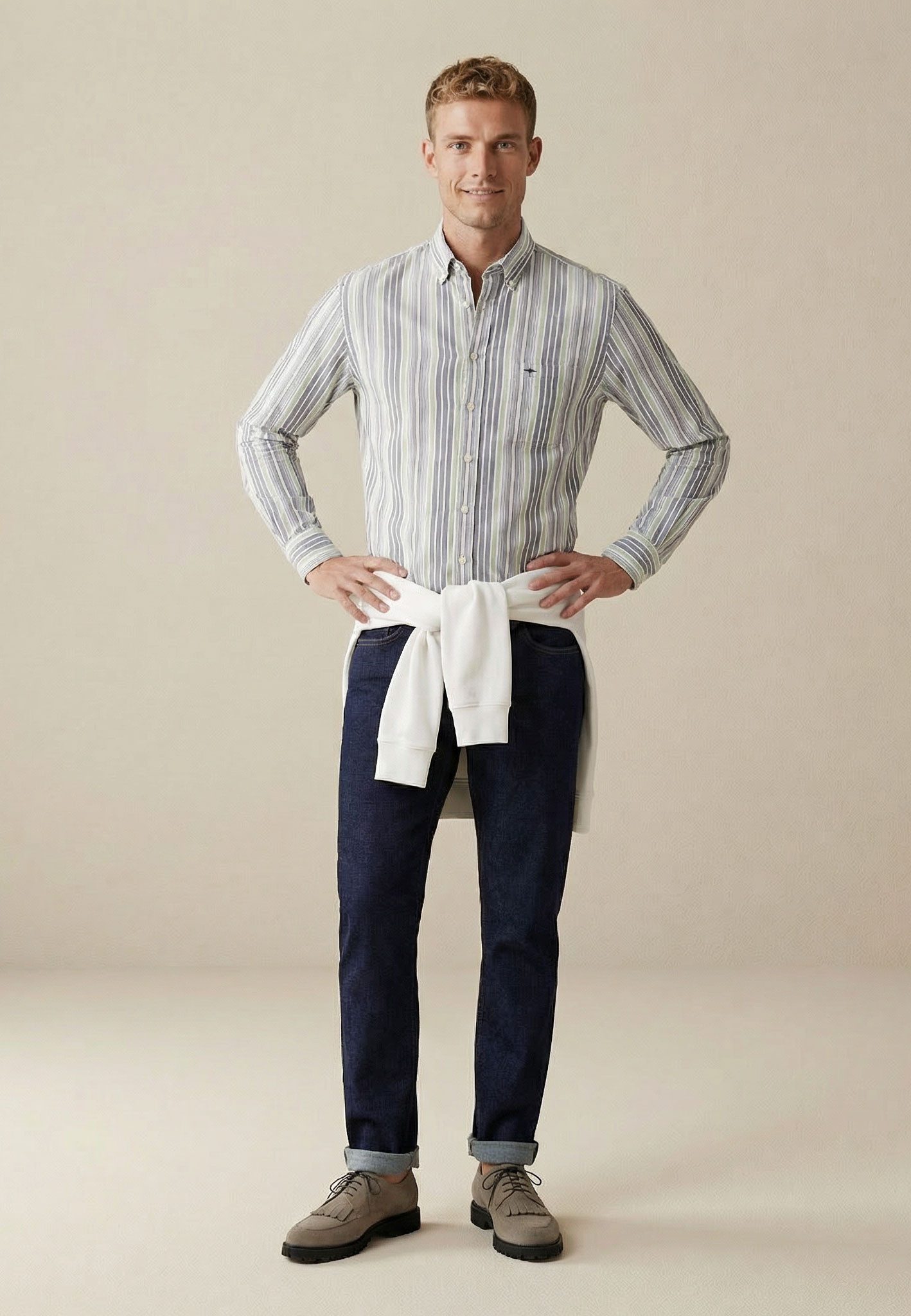 FYNCH-HATTON Streifenhemd Washed Oxford Stripe normale Passform, aus reiner Baumwolle, mit Streifenmuster
