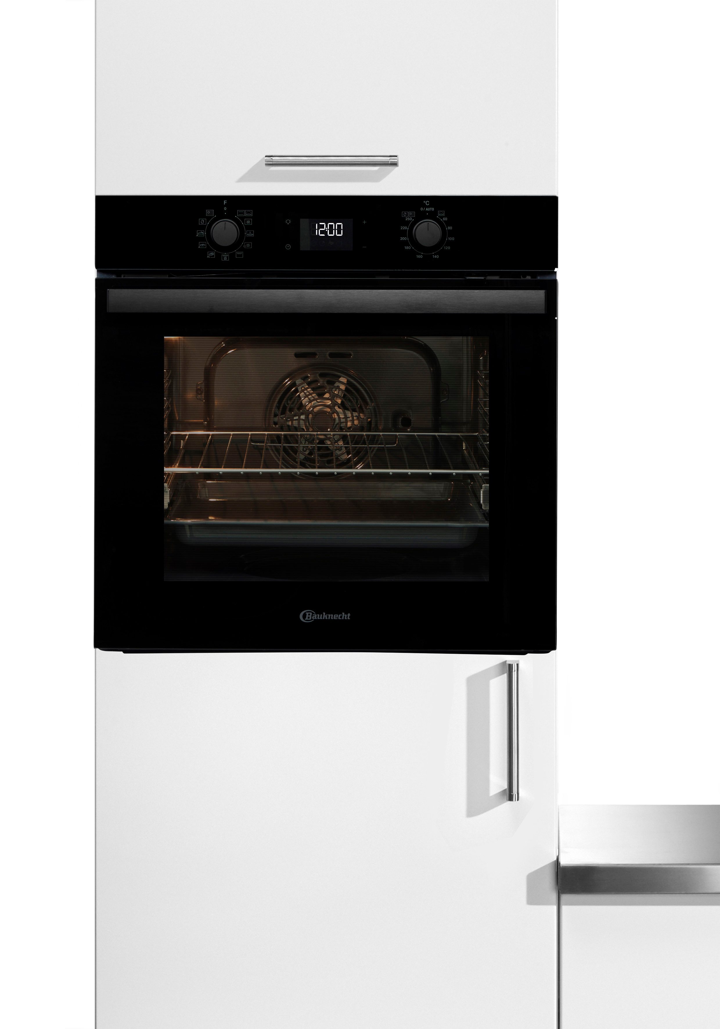 BAUKNECHT Einbaubackofen BBA285PU1ZK, mit 1-fach-Teleskopauszug, Pyrolyse-Selbstreinigung, Easy Grill - einfaches Grillen im Backofen, Pizzafunktion