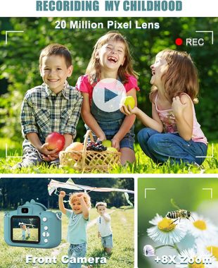 Hangrui Niedliche Schutzhülle aus Silikon Kinderkamera (20 MP, 8x opt. Zoom, inkl. 32 GB Speicher &1000 mAh Lange Betriebszeiten und großzügiger Speicher, Kreativität multifunktionalen Ausstattung, mit 1080p HD-Videoaufnahme)
