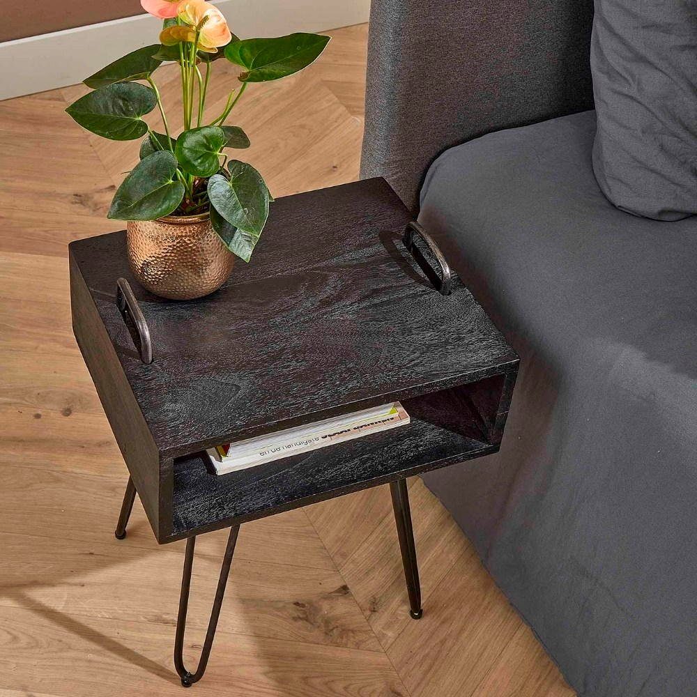 RINGO-Living Beistelltisch Massivholz und in Möbel Nachttisch Mayli Schwarz-matt, Schwarz