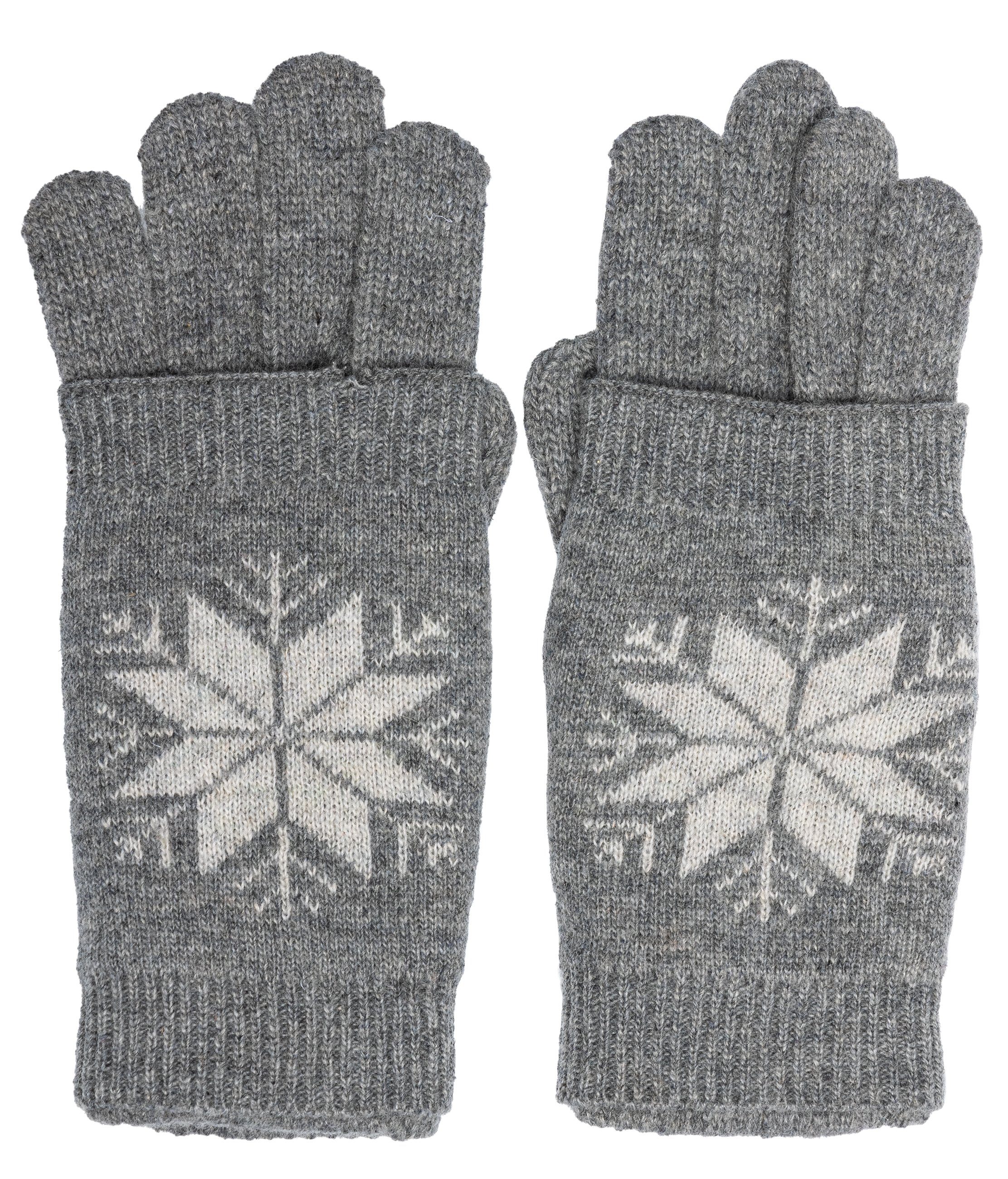 Caspar Strickhandschuhe GLV018 warme Damen Strick Handschuhe mit Eiskristall Dekor grau
