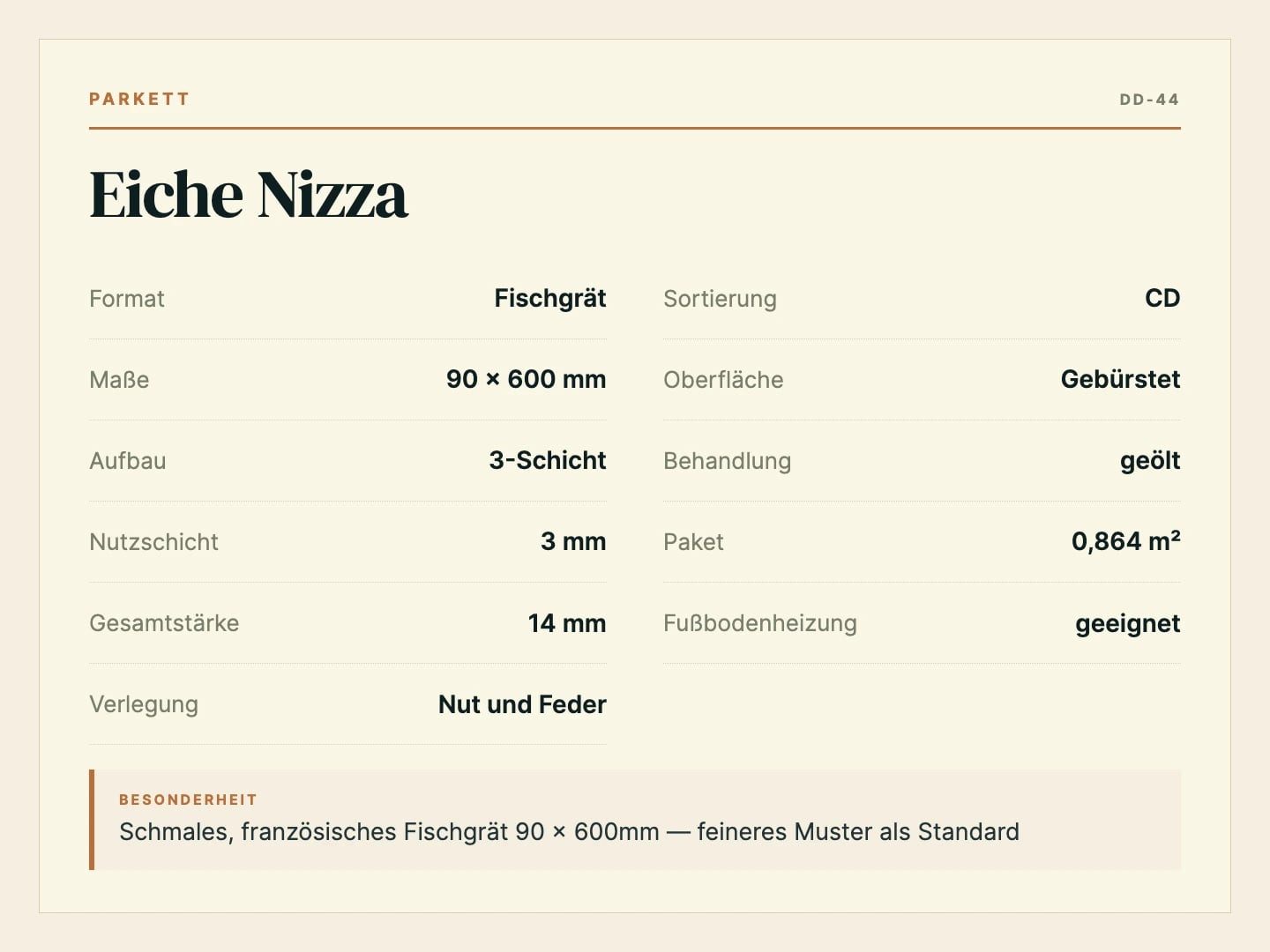 DielenDealer Parkett Musterstück Eiche Nizza, Natur, Natur geölt (ca. 19 × 28 cm)
