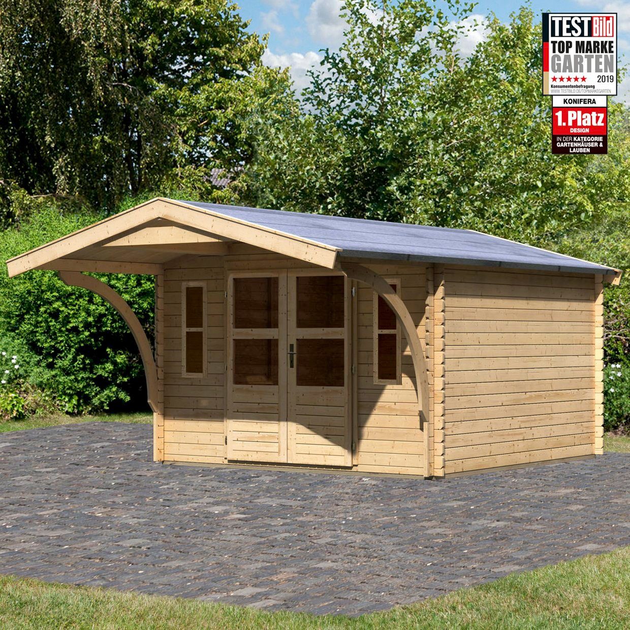 KONIFERA Gartenhaus »Regensburg 4«, BxT 346x530 cm, mit Vordach online