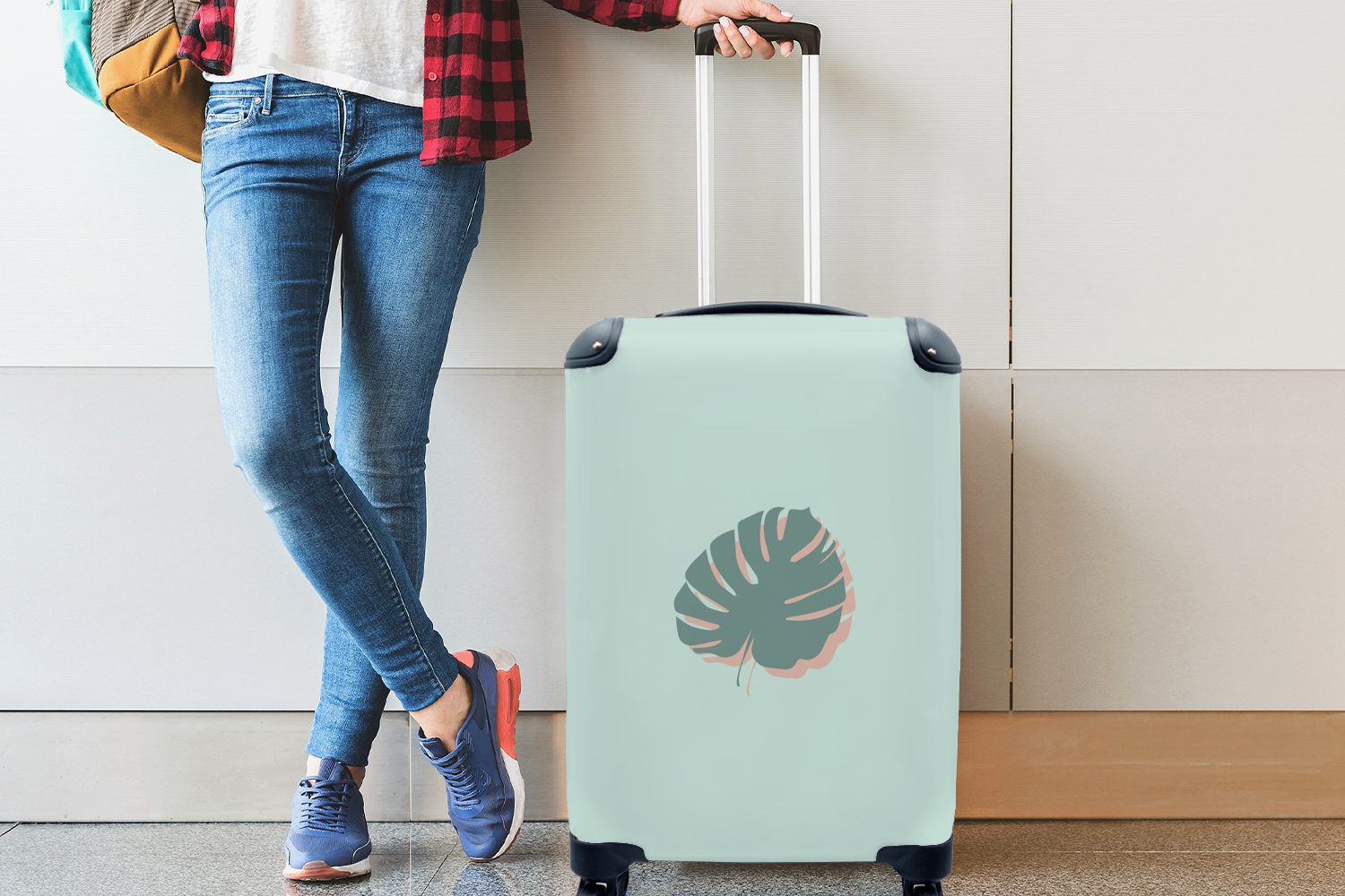 - Reisekoffer Türkis mit - - Sommer Handgepäckkoffer rollen, Laub Rollen, 4 Trolley, Reisetasche MuchoWow Handgepäck Rosa, für Ferien,