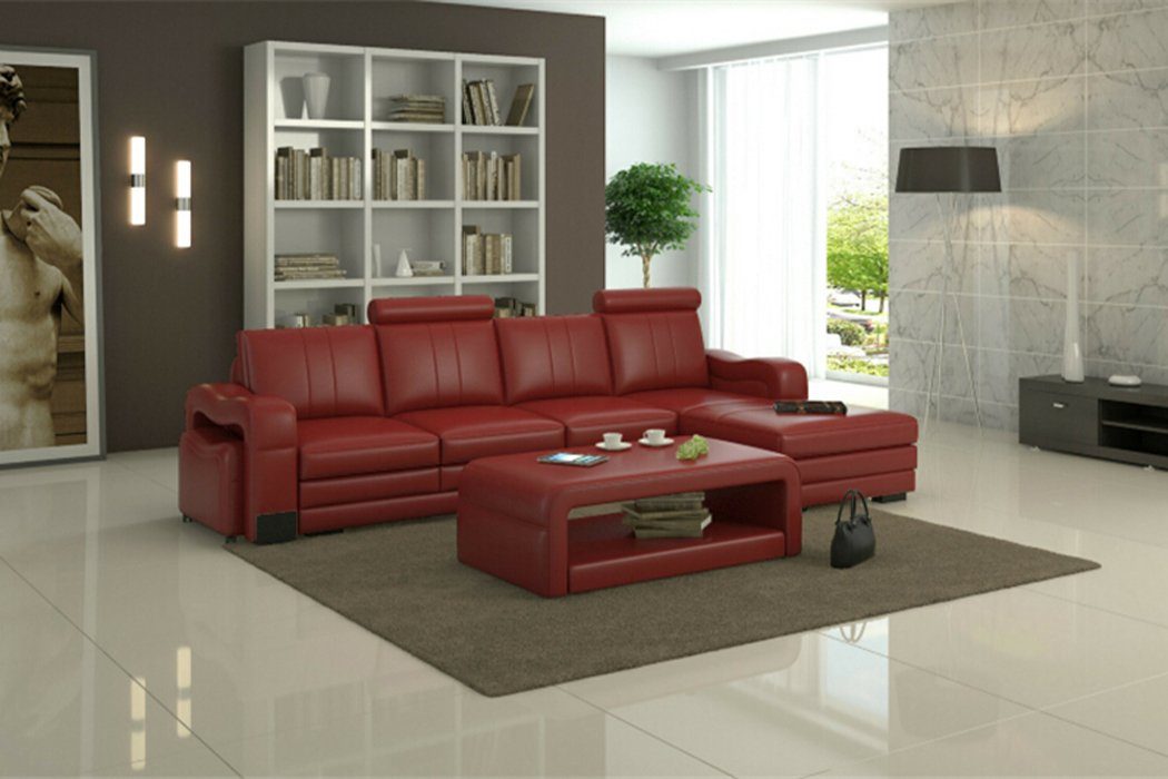 JVmoebel Ecksofa, Leder Modern Couch Wohnlandschaft Ledersofa Sofagarnitur Sofa L-Form Rot