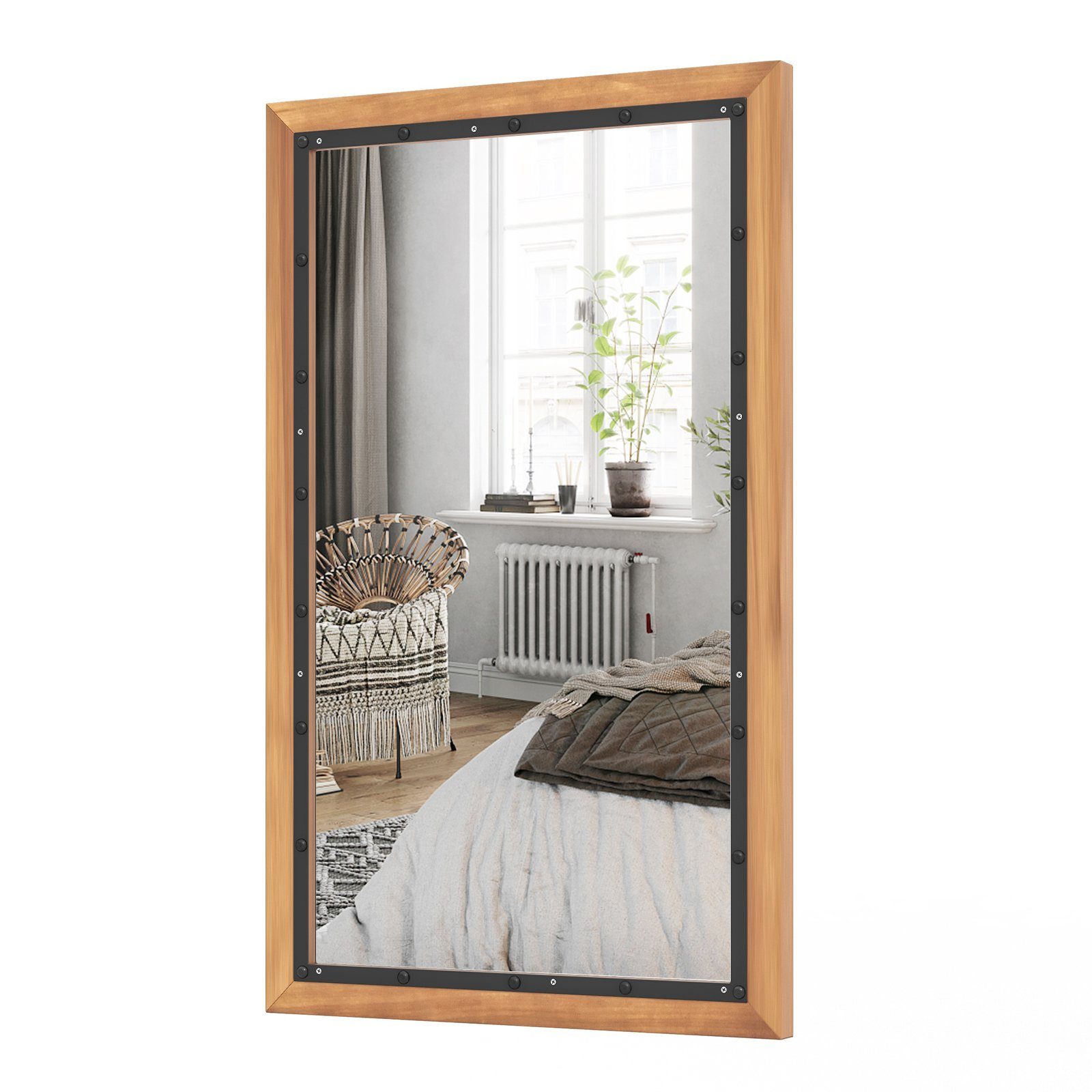 COSTWAY Spiegel, mit Holzrahmen, x 55 90 unbrechbar, Wandspiegel cm