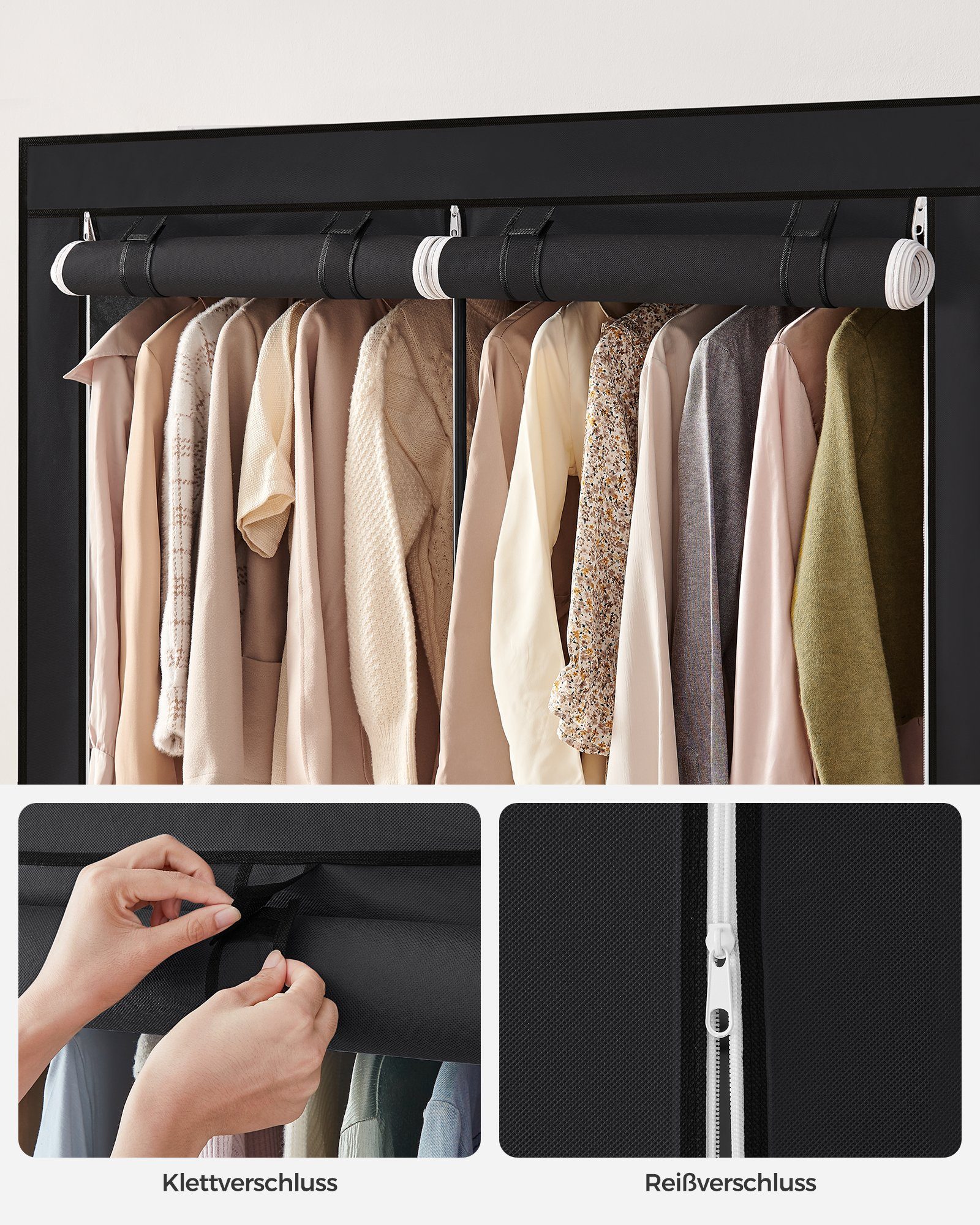 SONGMICS Stoffschrank Stoffschrank mit 2 Kleiderstangen, faltbare Garderobe, 1 er/2er Set