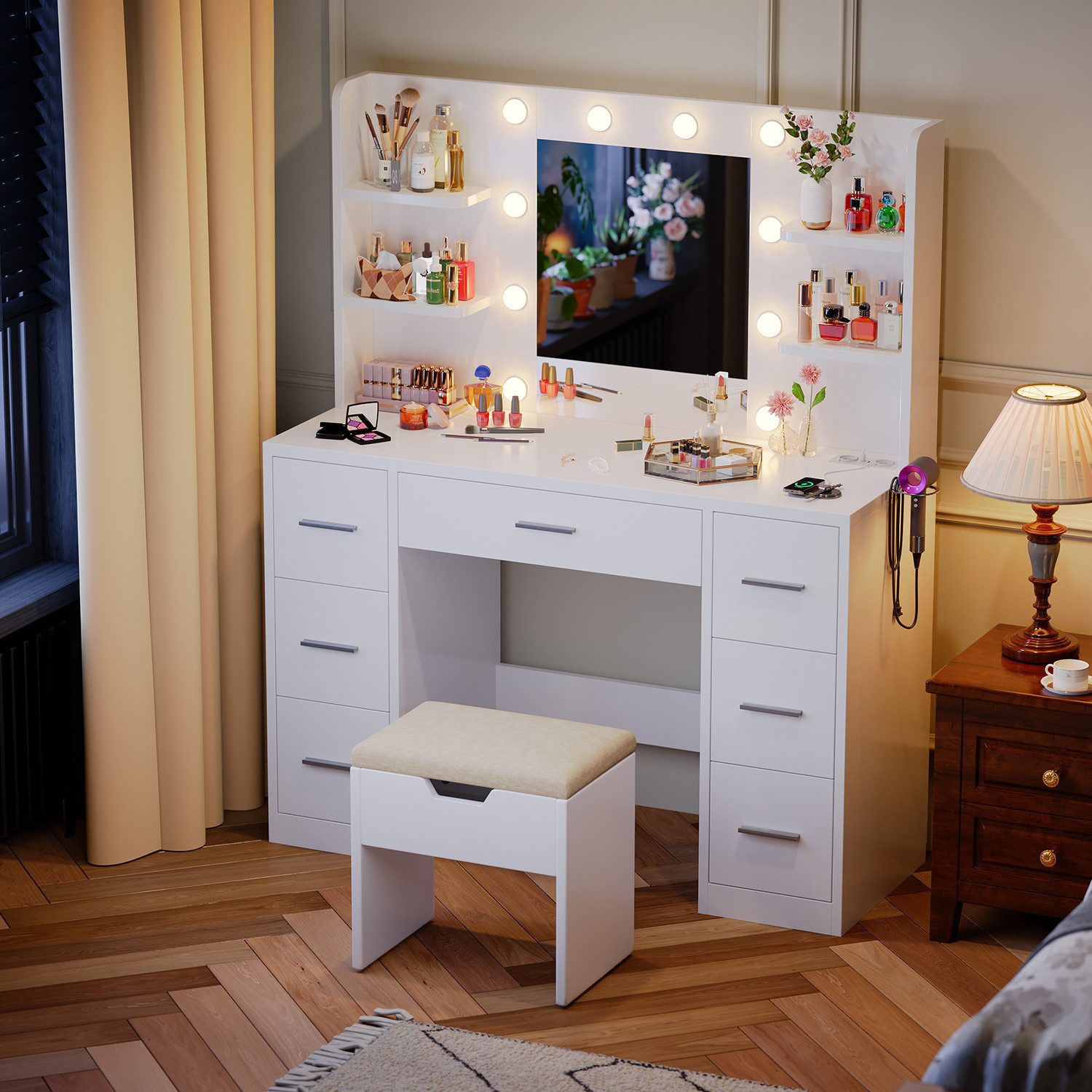 HOMALL Schminktisch Mit dreifarbiger LED-Beleuchtung, mit Spiegel, optional günstig online kaufen