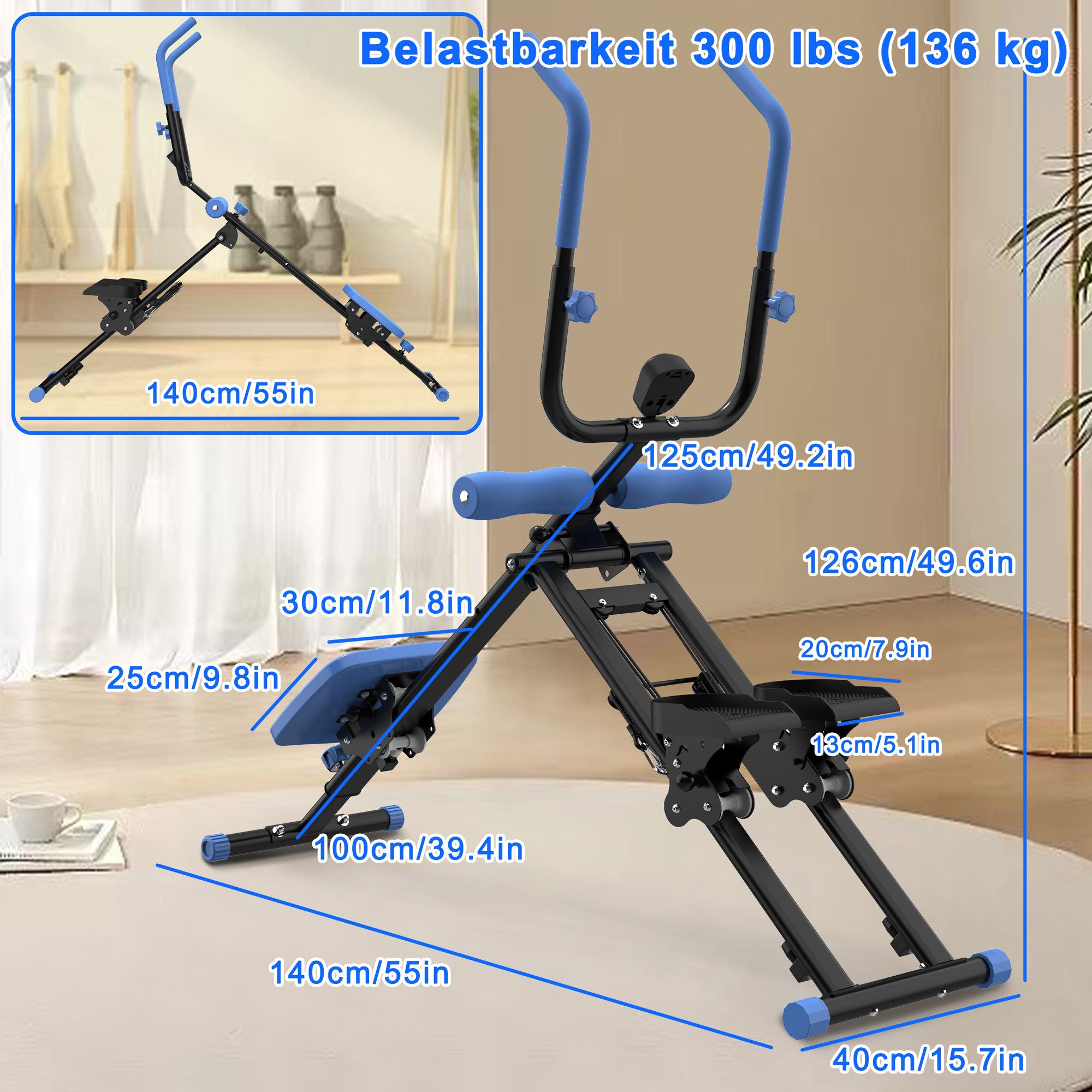 BBG Bauchtrainer 2-in-1 Treppenstepper Bauchtrainer für Zuhause, faltbares Ganzkörper-Trainingsgerät aus Stahl Q235 für Home Gym