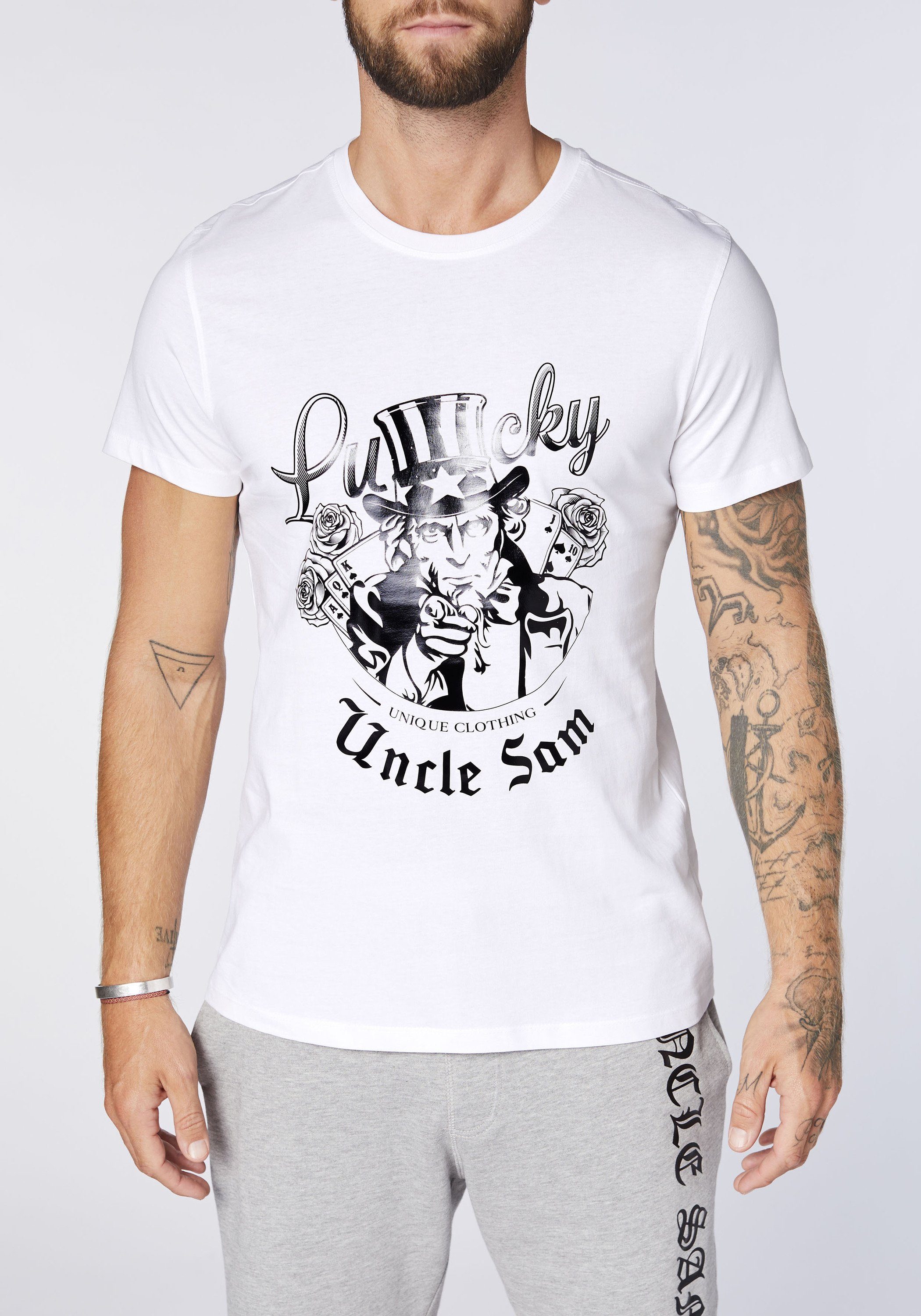 mit Sam Print-Shirt Frontprint White 11-0601 Uncle Bright
