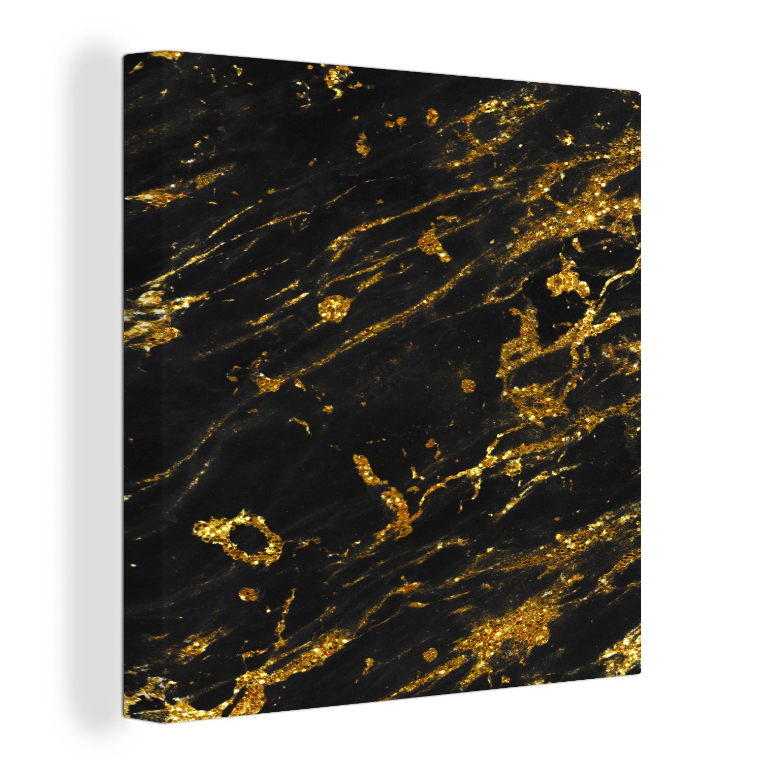 OneMillionCanvasses® Leinwandbild Marmor - Schwarz - Gold, (1 St), Leinwand Bilder für Wohnzimmer Schlafzimmer