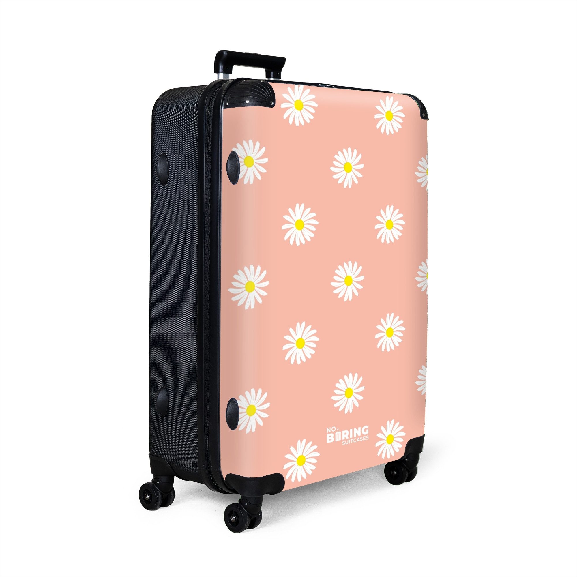 NoBoringSuitcases.com© Hartschalen-Trolley Pastellorange mit Gänseblümchen günstig online kaufen