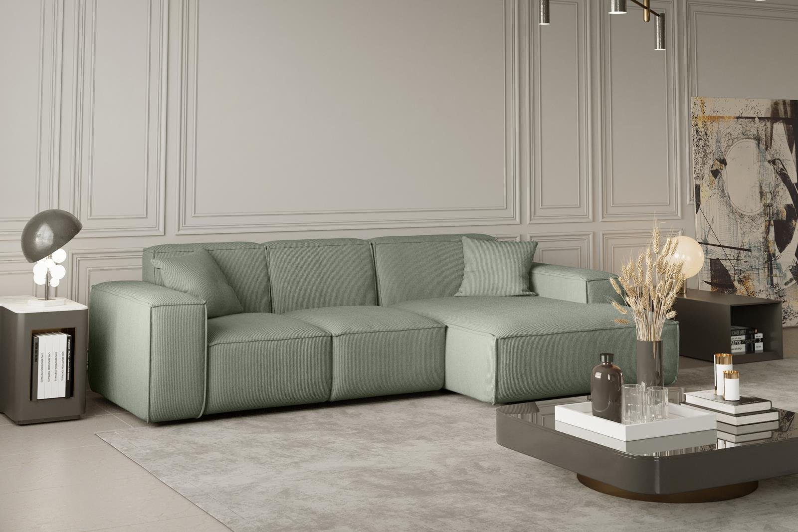 mit Ecke, modernes Lugano im für Polsterecke Wellenfedern Ecksofa L-form Beautysofa cm Wohnzimmer, 266 Design, mini,