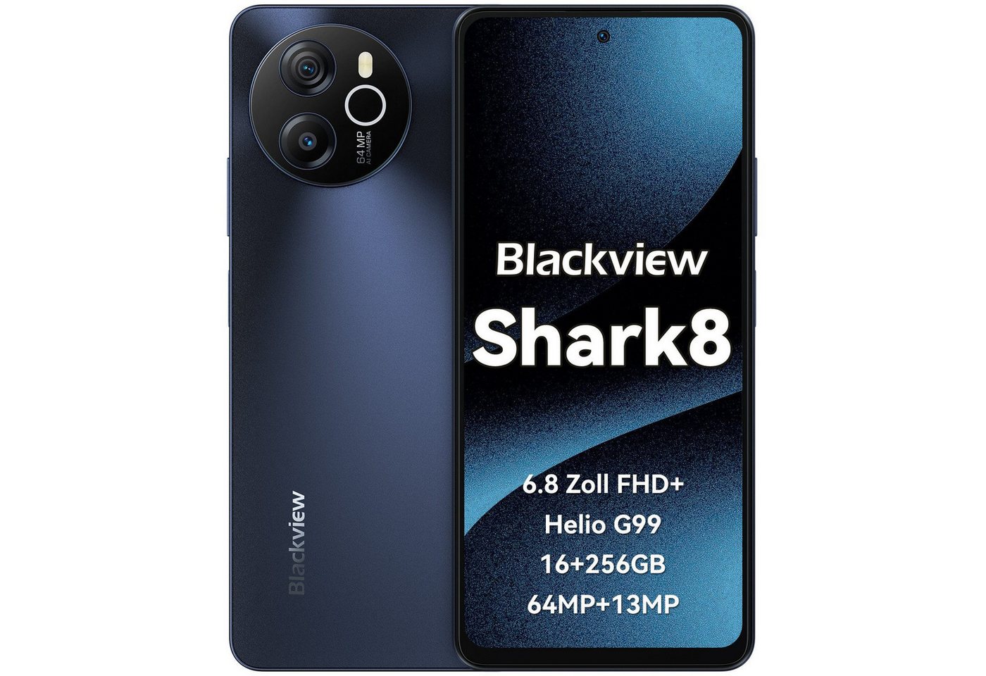 blackview Shark8 64MP,5000mAh,33W,AI Smartphone (6,8 Zoll, 64 MP Kamera, 2.4K Display, 64+13 MP, Helio G99, Dual 4G, NFC/Face ID, 120Hz, 6.78)